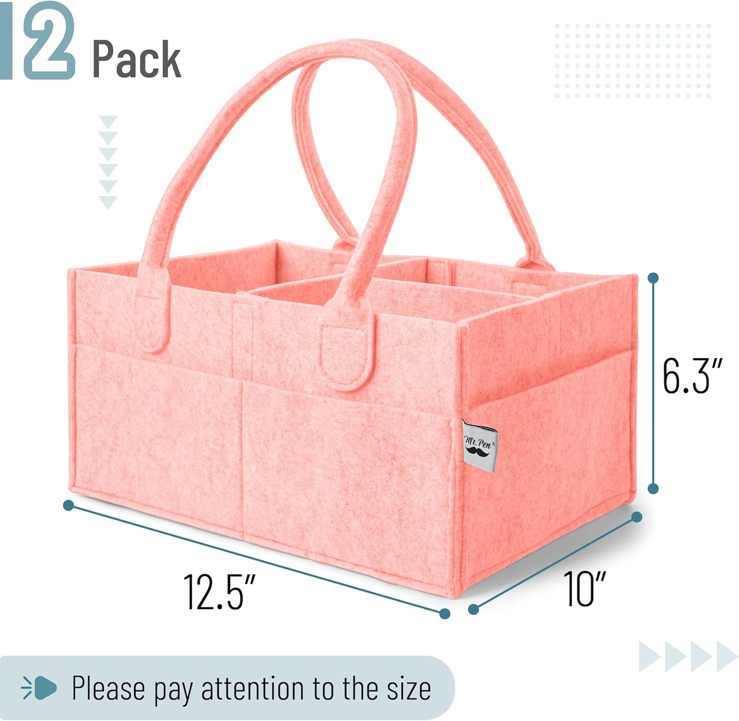 Mr. Pen- Baby Diaper Caddy Organizer, 2 Pack, Pink, Baby Caddy Organizer with Handle, Compact Size, Collapsible & Portable
