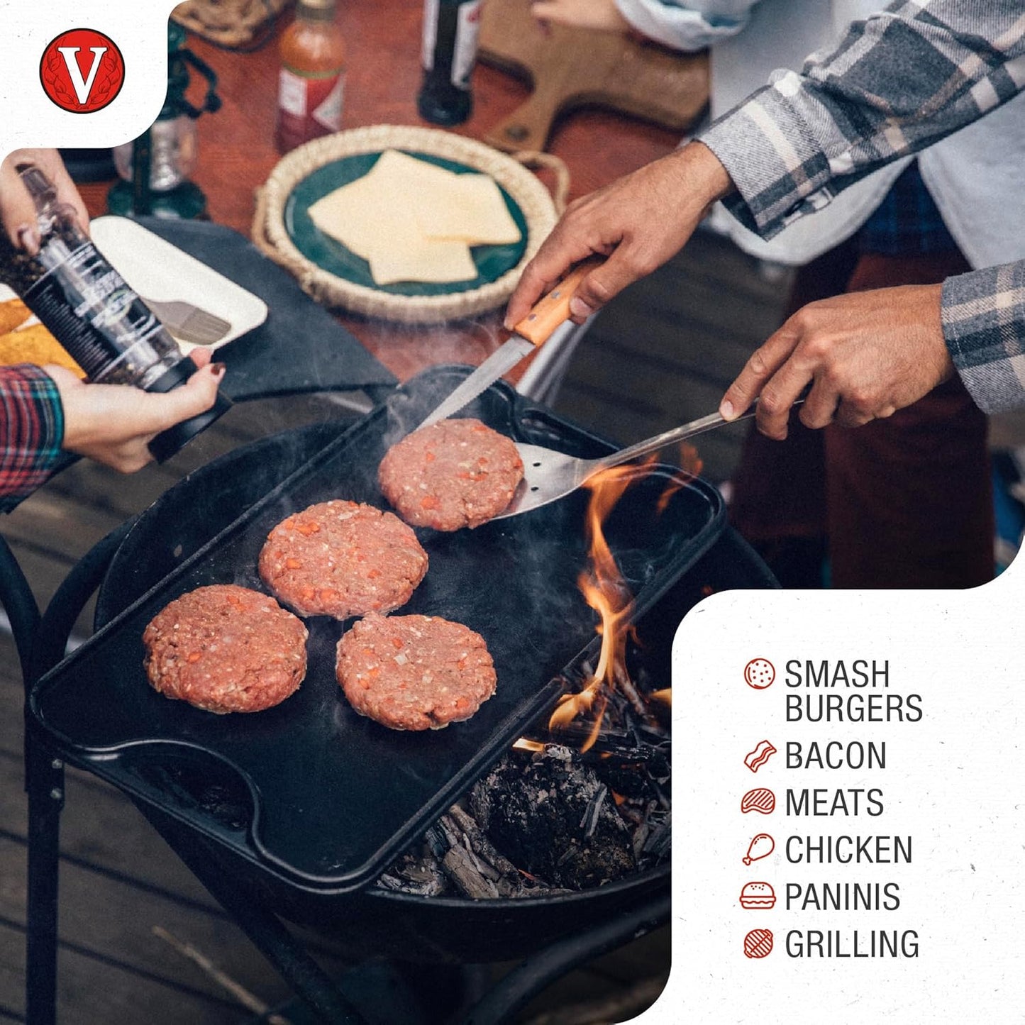 Victoria Cast Iron Panini Press, Burger Press, Bacon Press, Grill Press, Seasoned with 100% Kosher Certified Non-GMO Flaxseed Oil, Model Number: GAD-025