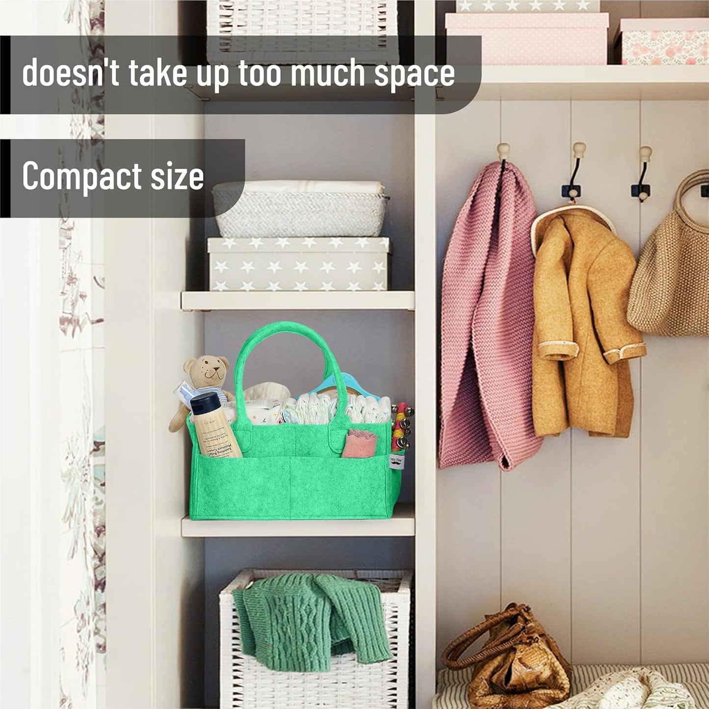 Mr. Pen- Baby Diaper Caddy Organizer, 1 Pack, Green, Baby Caddy Organizer with Handle, Compact Size, Collapsible & Portable