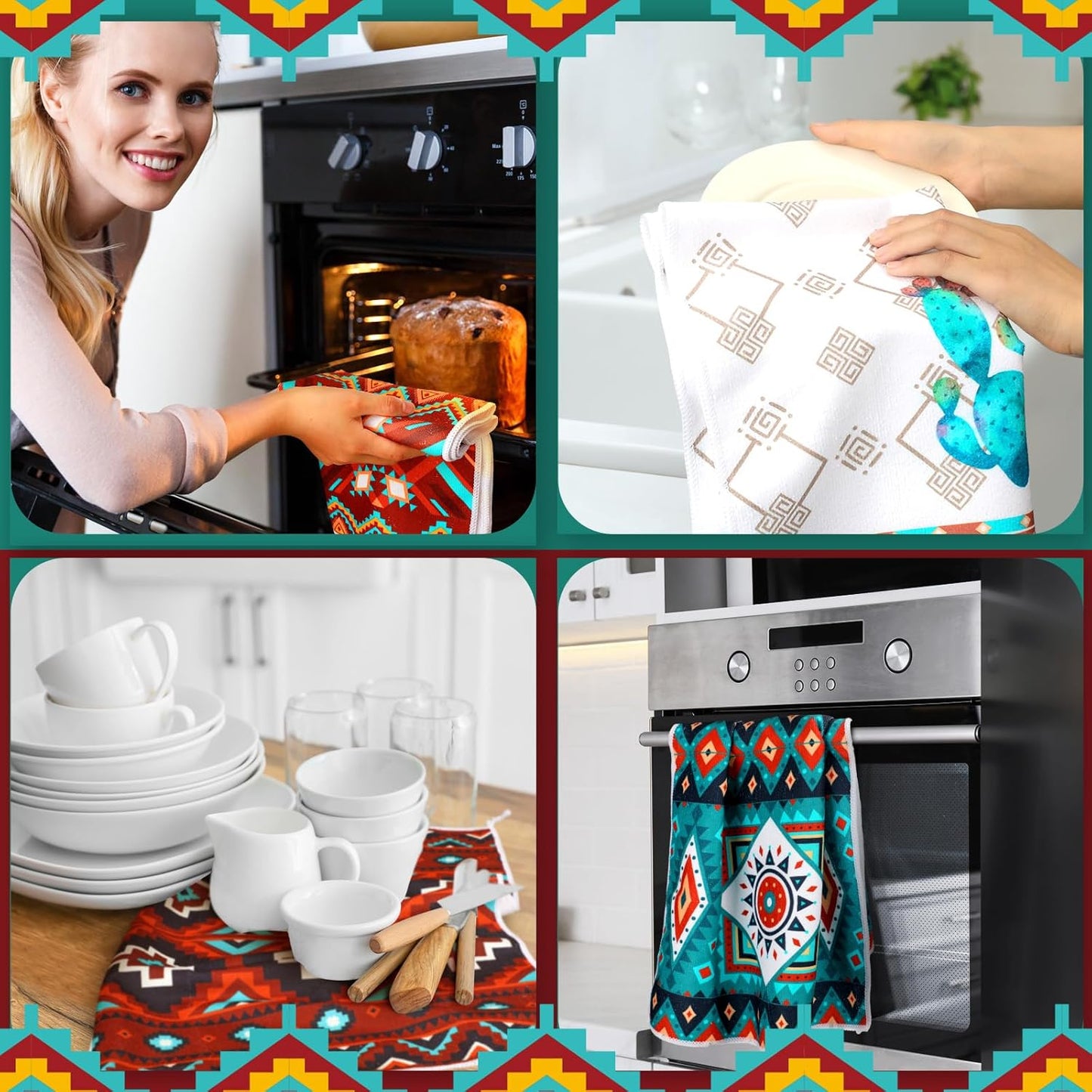 Boyiee Set of 6 Southwestern Kitchen Towels Boho Aztec Theme Dishtowel Native American Hand Tea Towels 24 x 16 Inches for Absorbent Kitchen Decor with Hanging Loop for Room Home Housewarming Gift