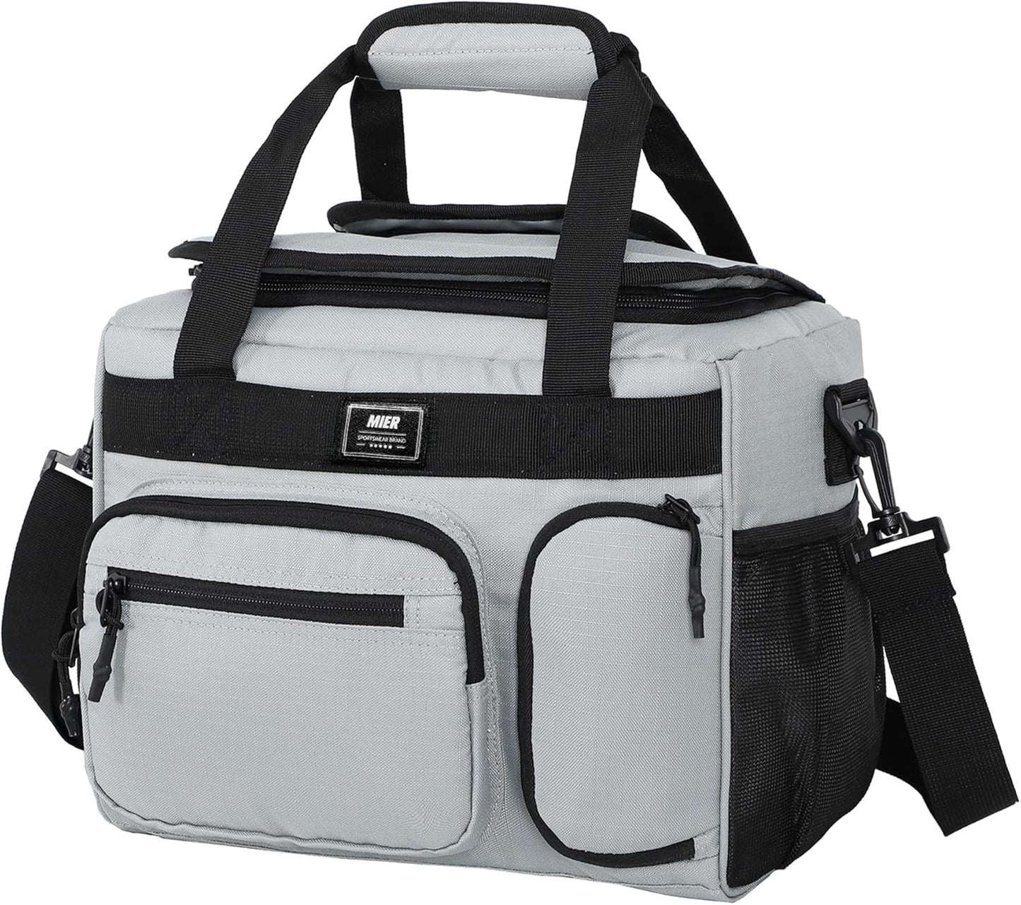 MIER Leakproof Insulated Cooler Lunch Bag for Adult Men Women 30 Can Cooler Bag with Top Flip Lid, 18L, Multiple Pockets (Grey-No Luggage Strap)