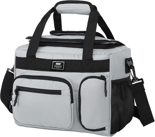 MIER Leakproof Insulated Cooler Lunch Bag for Adult Men Women 30 Can Cooler Bag with Top Flip Lid, 18L, Multiple Pockets (Grey-No Luggage Strap)