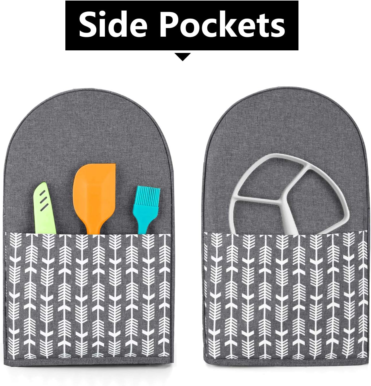 Yarwo Stand Mixer Cover Compatible with 4.5 qt and All 5 qt KitchenAid Mixer, Protective Dust Cover with Top Handle and Pockets for Accessories, Gray with Arrow