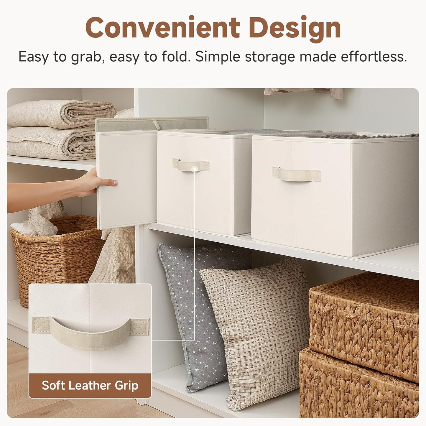 StorageWorks Storage Baskets for Shelves, Foldable Fabric Closet Storage Bins with Handles, Fabric Storage Bins Clothes Organizer, Beige, 3-Pack, Extra Large