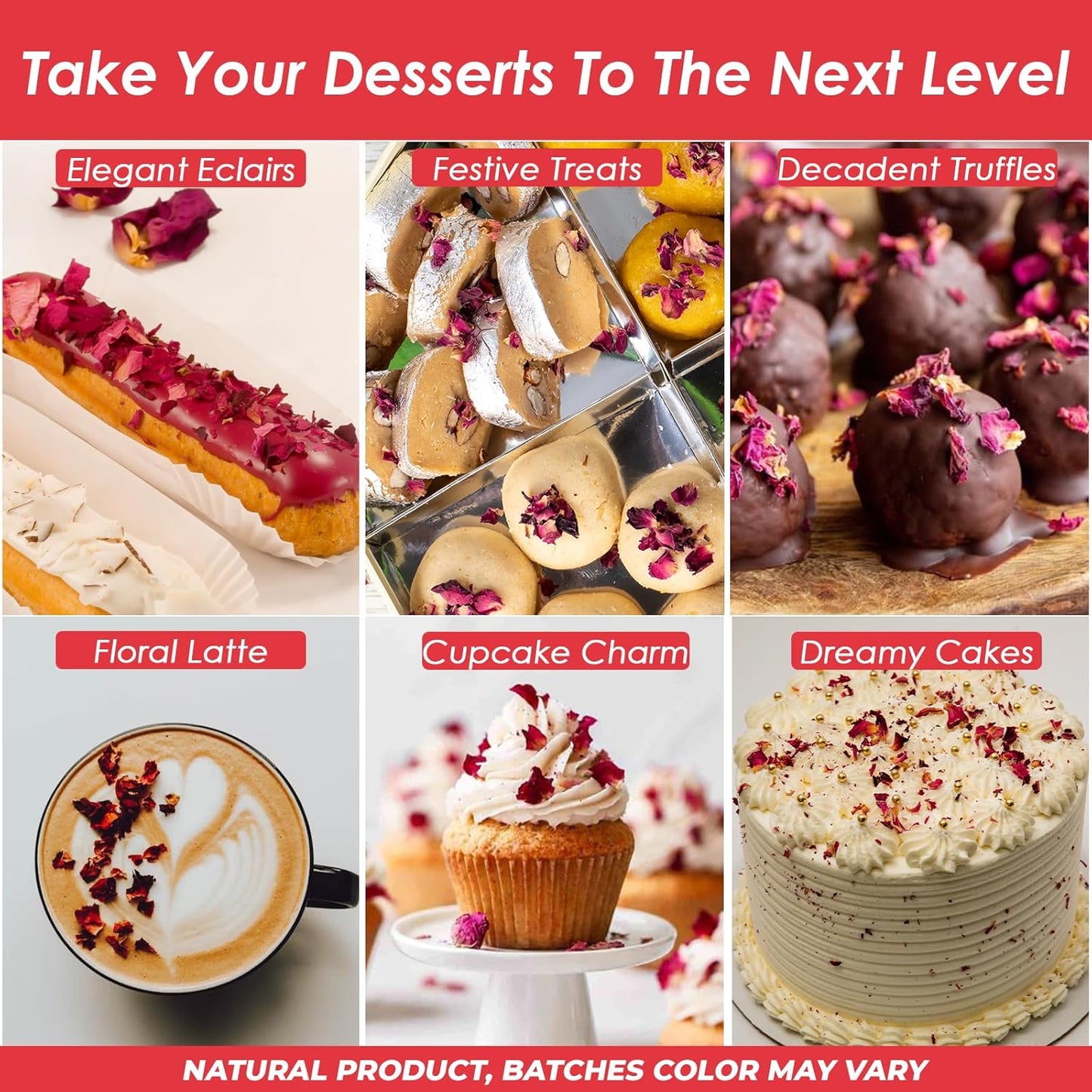 Cure Wid Pure Certified Organic Dried Rose Petals 4 oz Food-Grade Edible Rose Petals for Tea,Cocktails,Baking,Skincare & DIY - Sun-Dried,Non-GMO,Gluten & Chemical-Free Edible Flowers in Resealable Bag