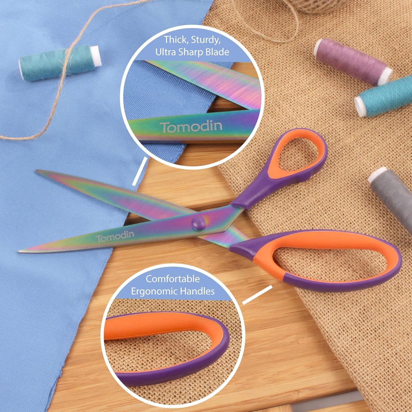 BambooMN Titanium Softgrip Scissors Set for Sewing, Arts, Crafts, Office - Purple w/Orange - 30 Set of 3