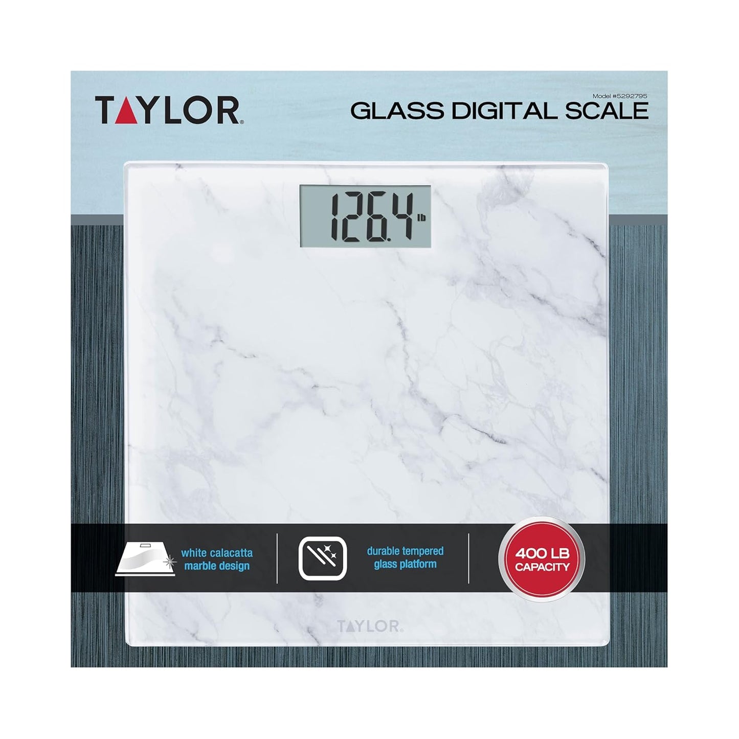 Taylor Digital Glass Marble Bathroom Scale, Scale for Body Weight, Highly Accurate Digital Bathroom Weighing Machine, Battery Powered, FSA HSA Eligible, Measures Weight up to 400 lb Capacity, White