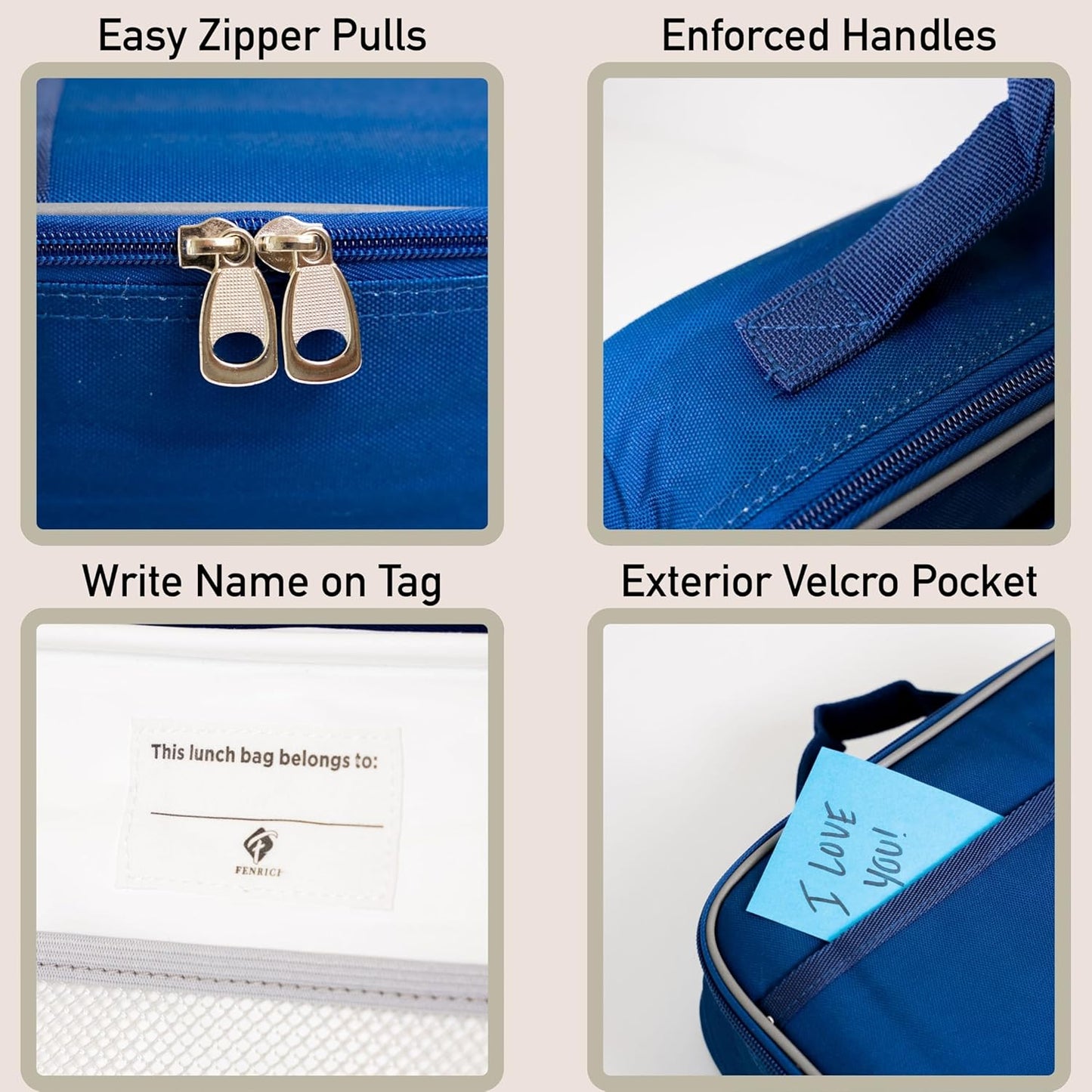 Fenrici Blue Lunch Box for Boys, Girls, Kids Insulated Lunch Bag for School, Soft Sided Compartments, Spacious, BPA Free, Food Safe,10.8in x 8.5in x 2.8in, Navy Blue