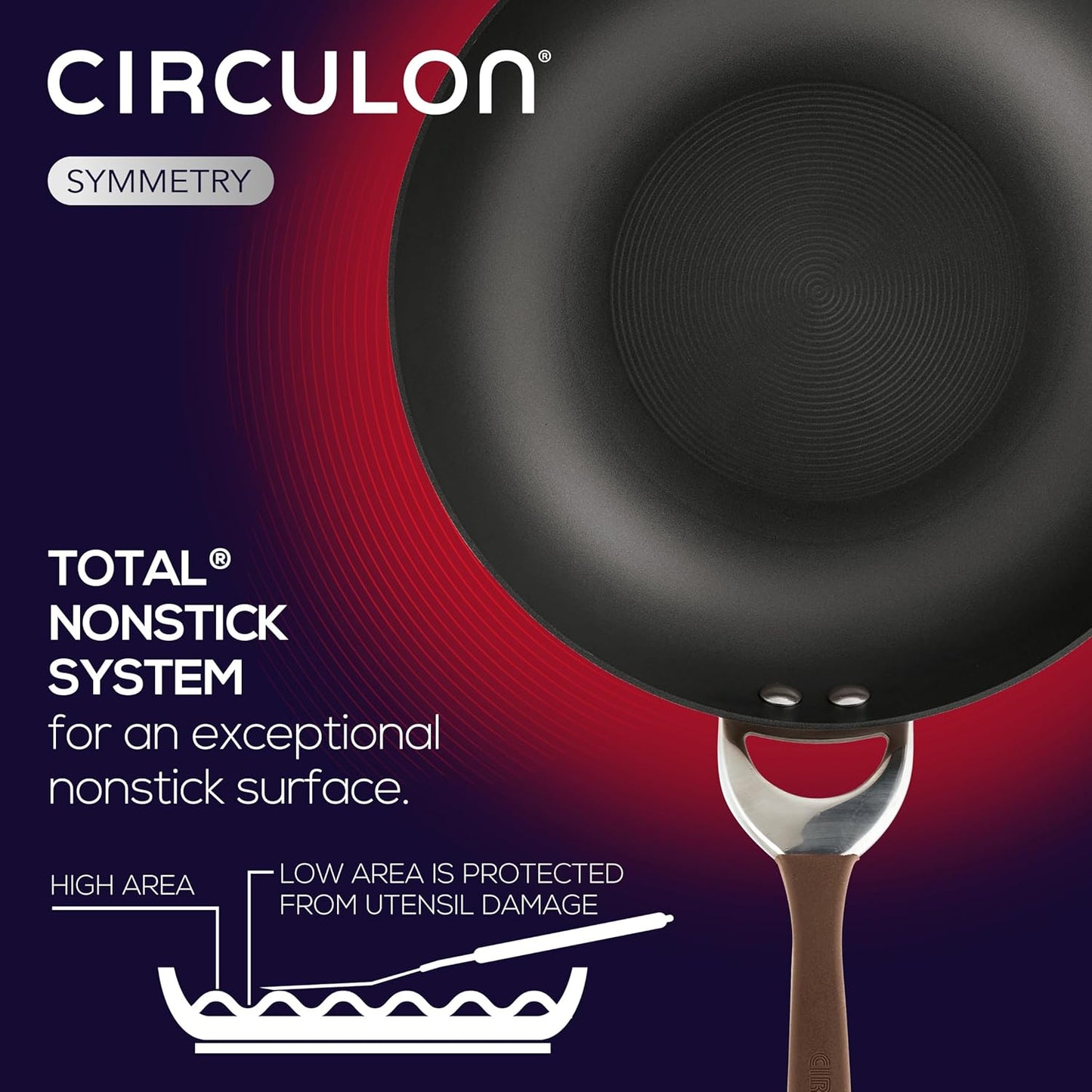 Circulon Symmetry Hard Anodized Nonstick Wok/Stir Fry Pan with Lid, 12", Chocolate