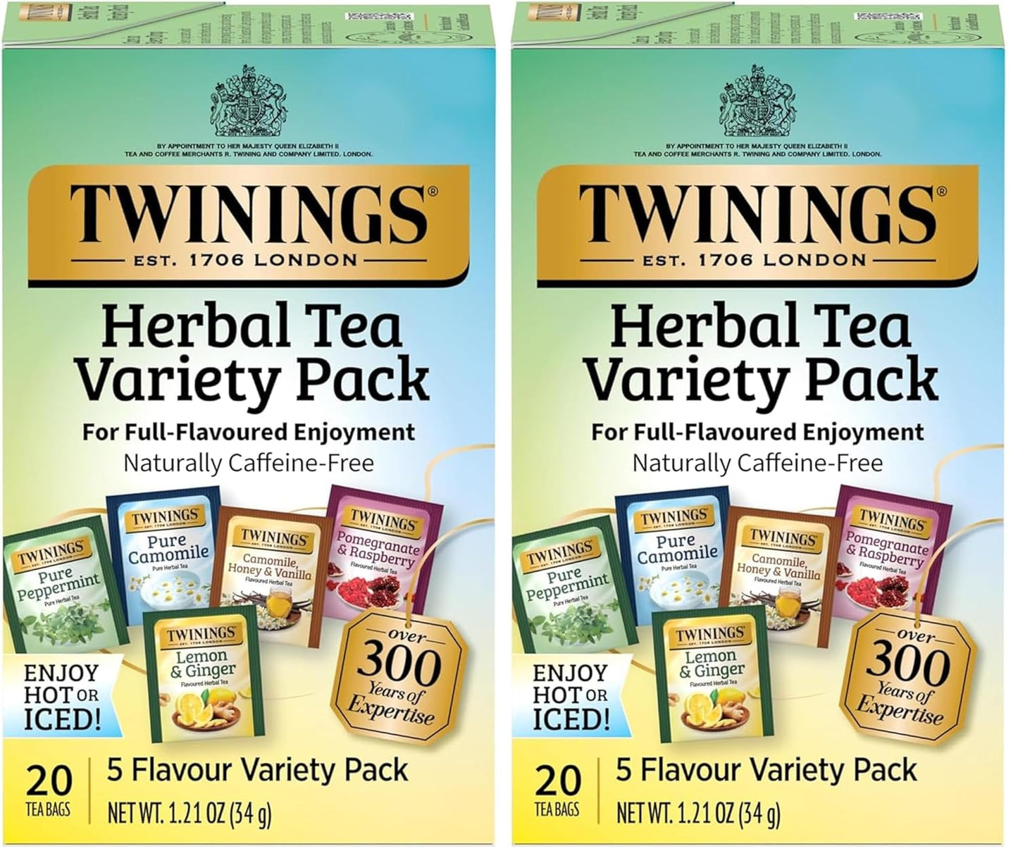 Twinings Herbal Tea Variety Pack, 20 Count (Pack of 2), Formerly Assorted Herbal, Includes 5 Flavours, Naturally Caffeine-Free, Enjoy Hot or Iced, 20 Teabags