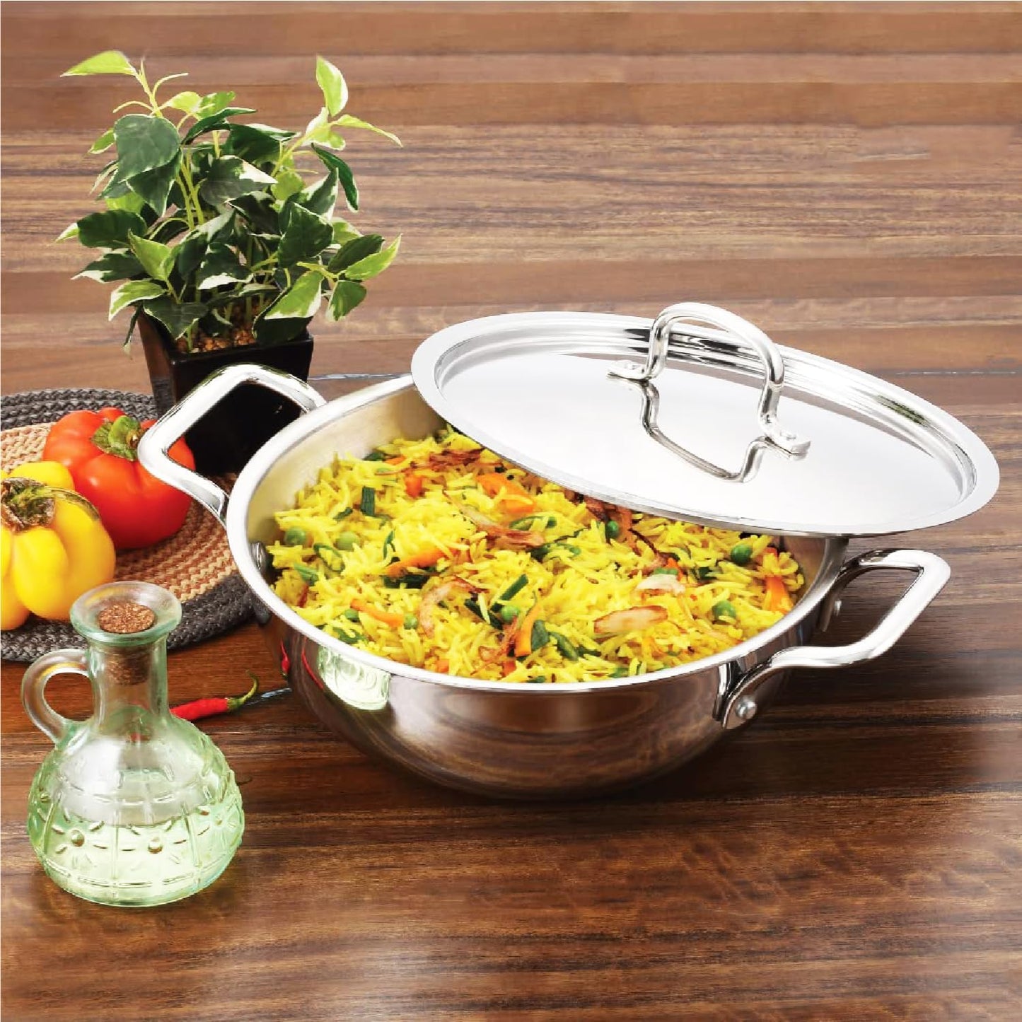 Vinod Platinum Triply Stainless Steel Kadai | Suitable For Indian Cooking, Sauces, Stews, Soups | Extra Deep, 26cm | Induction, Electric Friendly