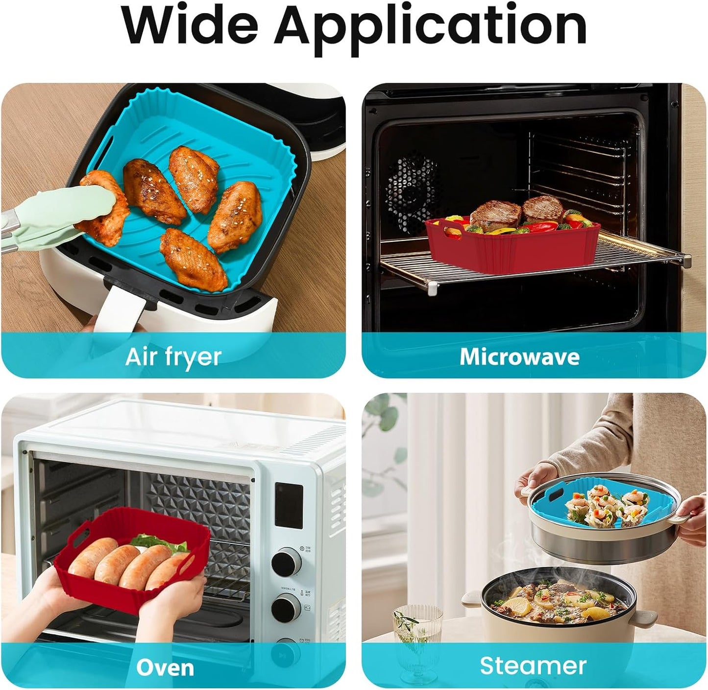 Redfly Air Fryer Silicone Liners, 9.3 Inch Square Airfryer Liners, Silicone Air Fryer Liners Reusable for 6-8 QT, Air Fryer Accessories Replacement for Parchment, Airfryer Liners Silicone Red&Blue