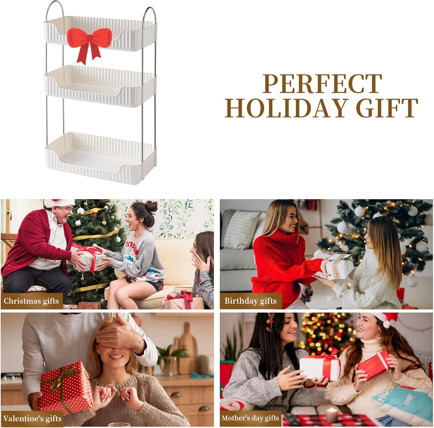 Bathroom Counter Cosmetic Organizer, 3 Tier-Cream White, Alloy Steel & PET Plastic, Rectangular, Tiered, Perfect for Toiletries & Cosmetics