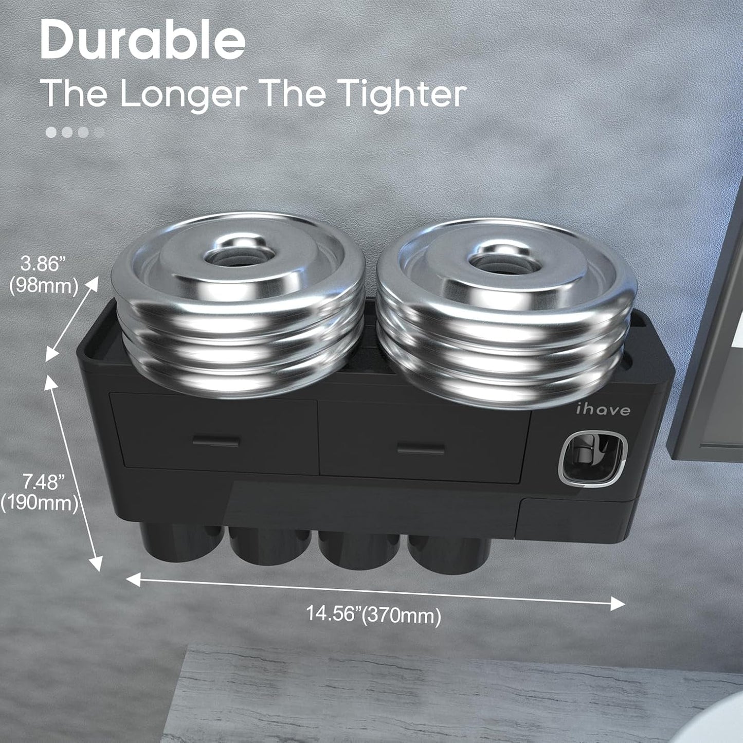 iHave Toothbrush Holders for Bathrooms, 4 Cups Toothbrush Holder Wall Mounted with Toothpaste Dispenser - Large Capacity Tray, 2 Cosmetic Drawer - Bathroom Storage & Bathroom Organizer