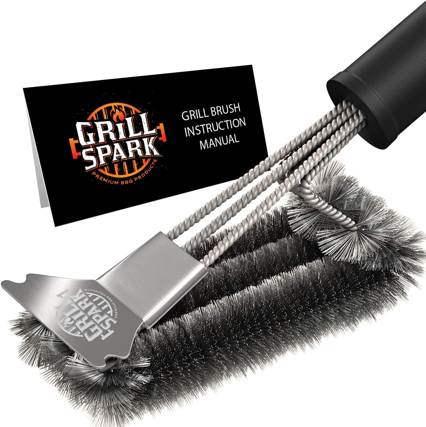 BBQ Grill Brush and Scraper 18" | Stainless Steel Cleaning Brush Accessories | Best for Weber Gas, Charcoal, Porcelain, Cast Iron, All Grilling Grates