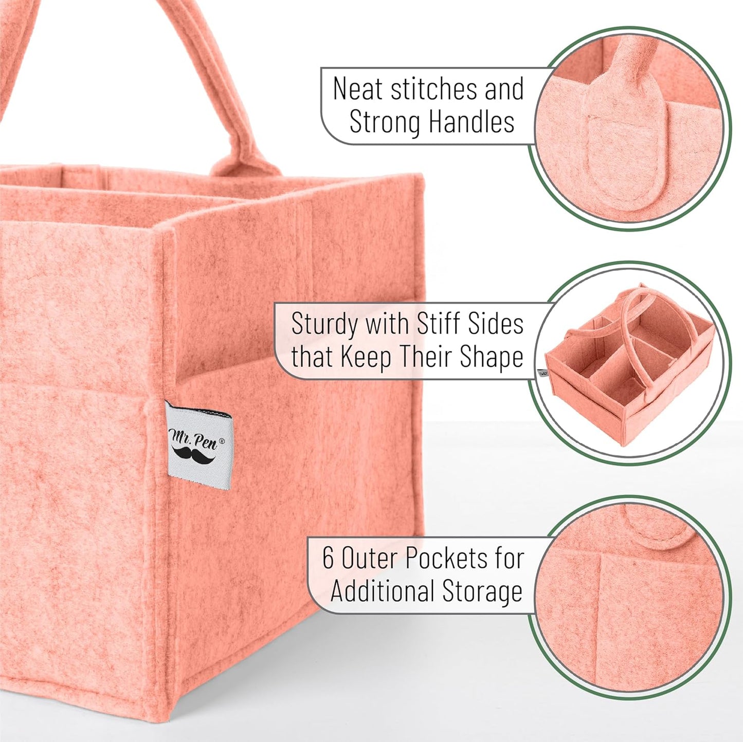 Mr. Pen- Baby Diaper Caddy Organizer, 1 Pack, Coral, Baby Caddy Organizer with Handle, Compact Size, Collapsible & Portable