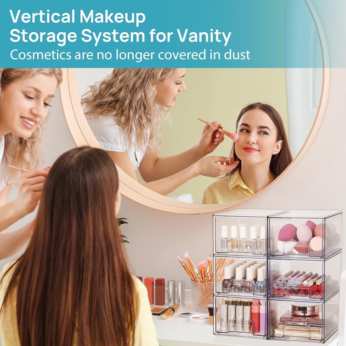 Vtopmart 6 Pack Clear Stackable Storage Drawers, 4.4'' Tall Acrylic Bathroom Makeup Organizer,Plastic Storage Bins For Vanity, Undersink, Kitchen Cabinets, Pantry, Home Organization and Storage