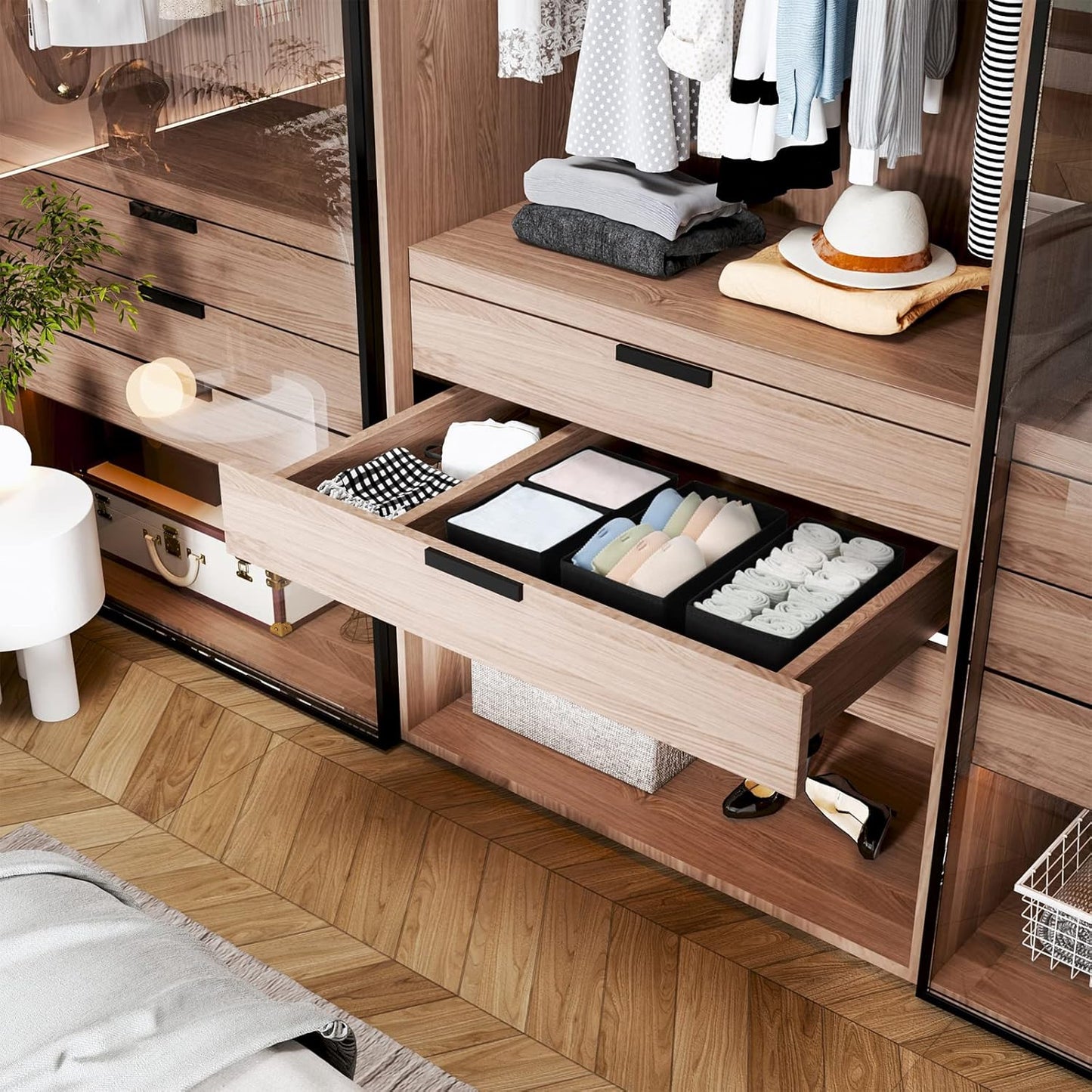 DIMJ Drawer Organizers, Set of 12 Clothes Drawer Organizer, Foldable Closet Drawer Organizer, Dresser Drawer Organizers Dividers for Baby Clothes, Socks, Belt, Tie (Black)