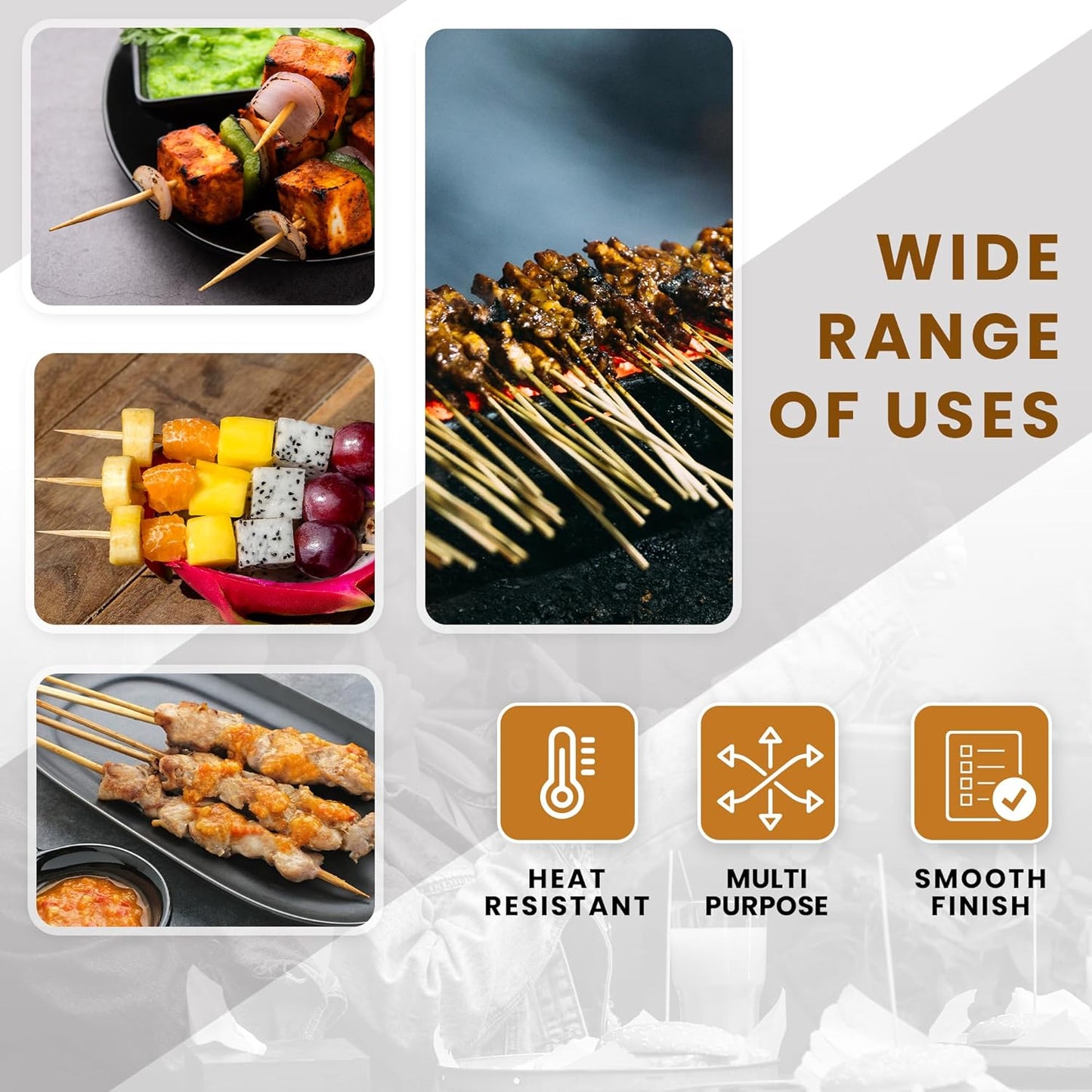 DecorRack Natural Bamboo Skewer Sticks, 400 Pack of 6 inch Organic Wooden Barbecue Kabob Skewers, Best for Grill, BBQ, Kebab, Marshmallow Roasting or Fruit Sticks