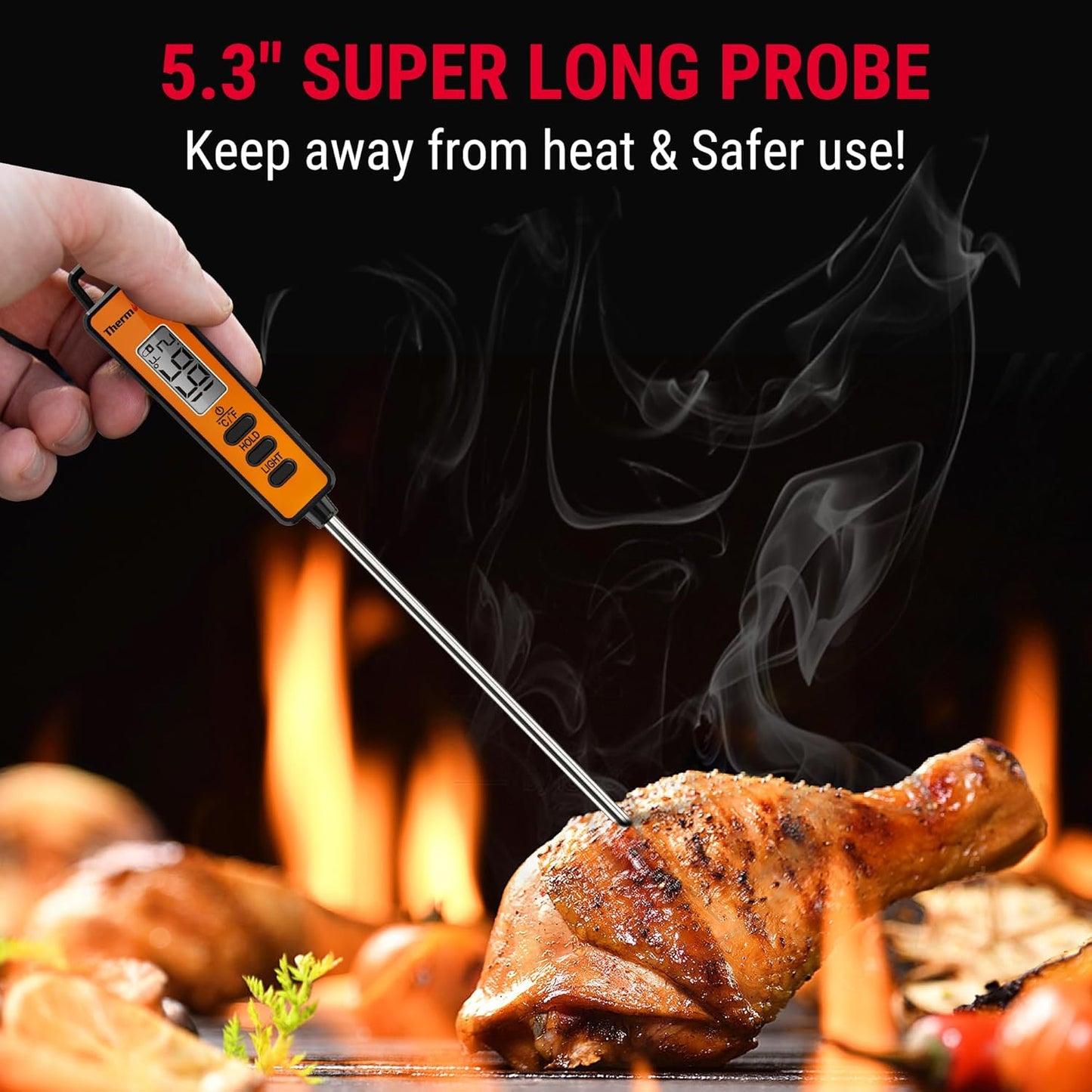 ThermoPro Temperature Gun, Infrared Thermometer Gun with Laser Pointer, Meat Thermometer Digital with Super Long Probe, Food Thermometer for Cooking, Laser Thermometer Gun -58℉-1022℉ Not for Human