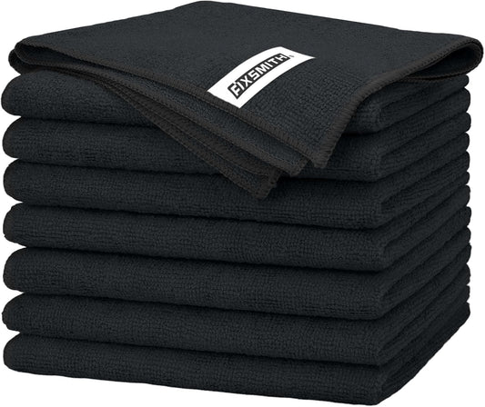FIXSMITH Black Microfiber Cleaning Cloth -Pack of 8, Highly Absorbent Cleaning Rags, 16"X12" All Purpose Cleaning Towels for Housekeeping, Kitchen, Car, Lint Free and Reusable Microfiber Towels