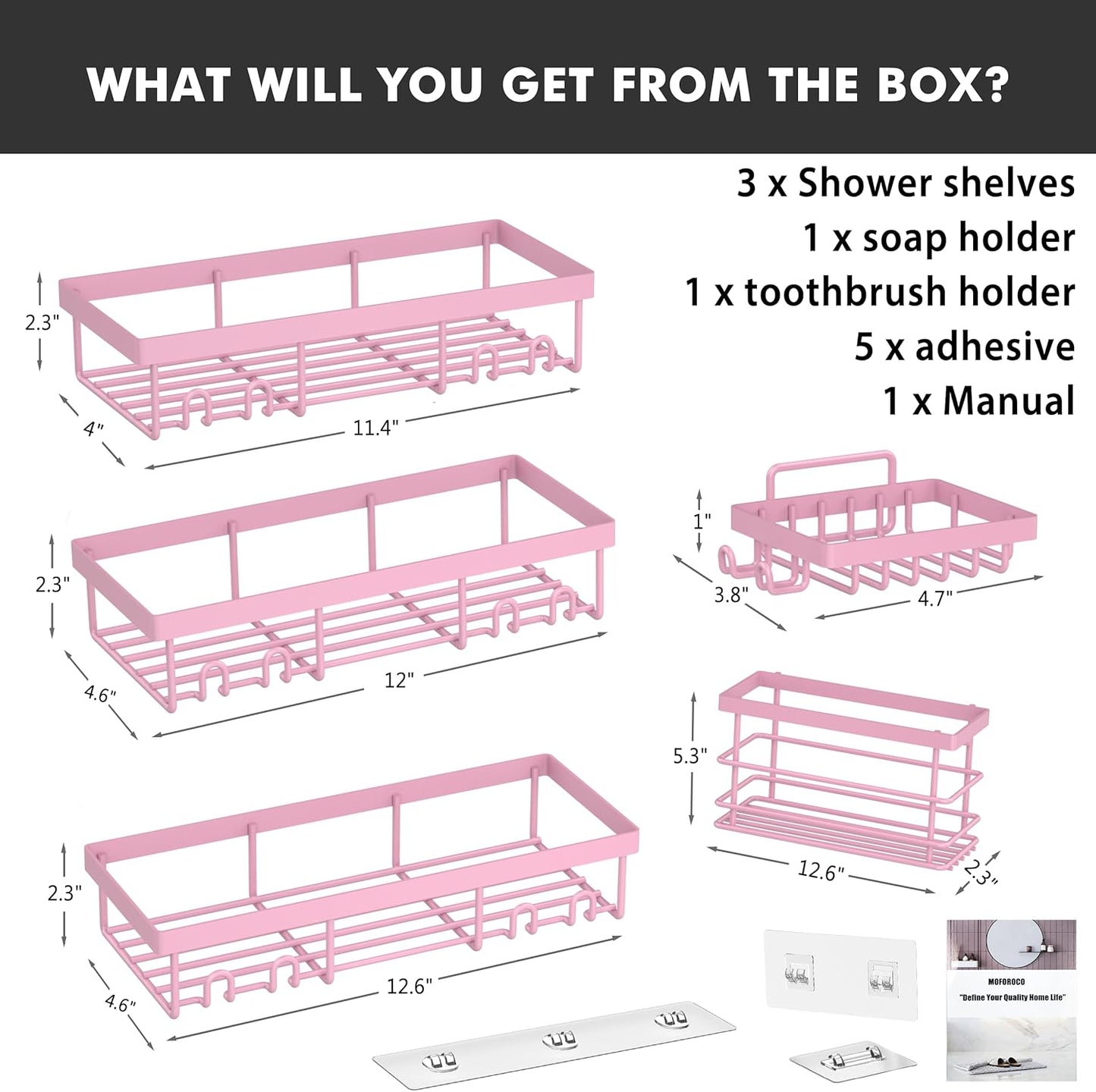 Moforoco Adhesive Shower Caddy Organizer Shelves Rack - 5 Pack Corner Bathroom Storage Organization, Home & Kitchen Decor Inside RV Accessories, Hanging First Apartment Household Camper Essentials