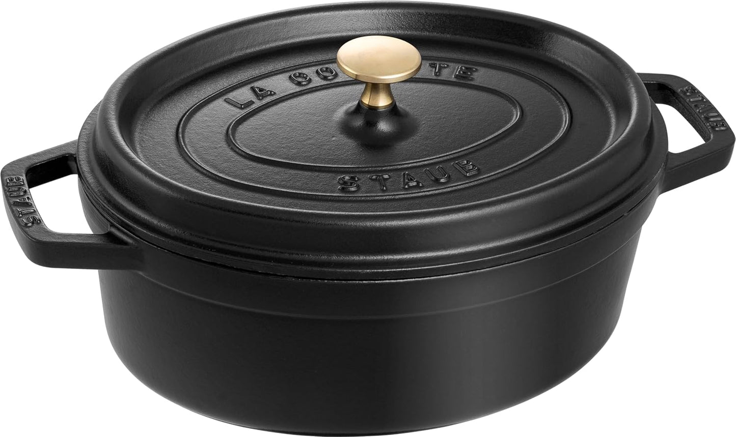 staub La Cocotte Oval 40500-271 Pico Cocotte Oval Black 10.6 inches (27 cm) Large Two-Handed Cast Iron Pot Induction Compatible