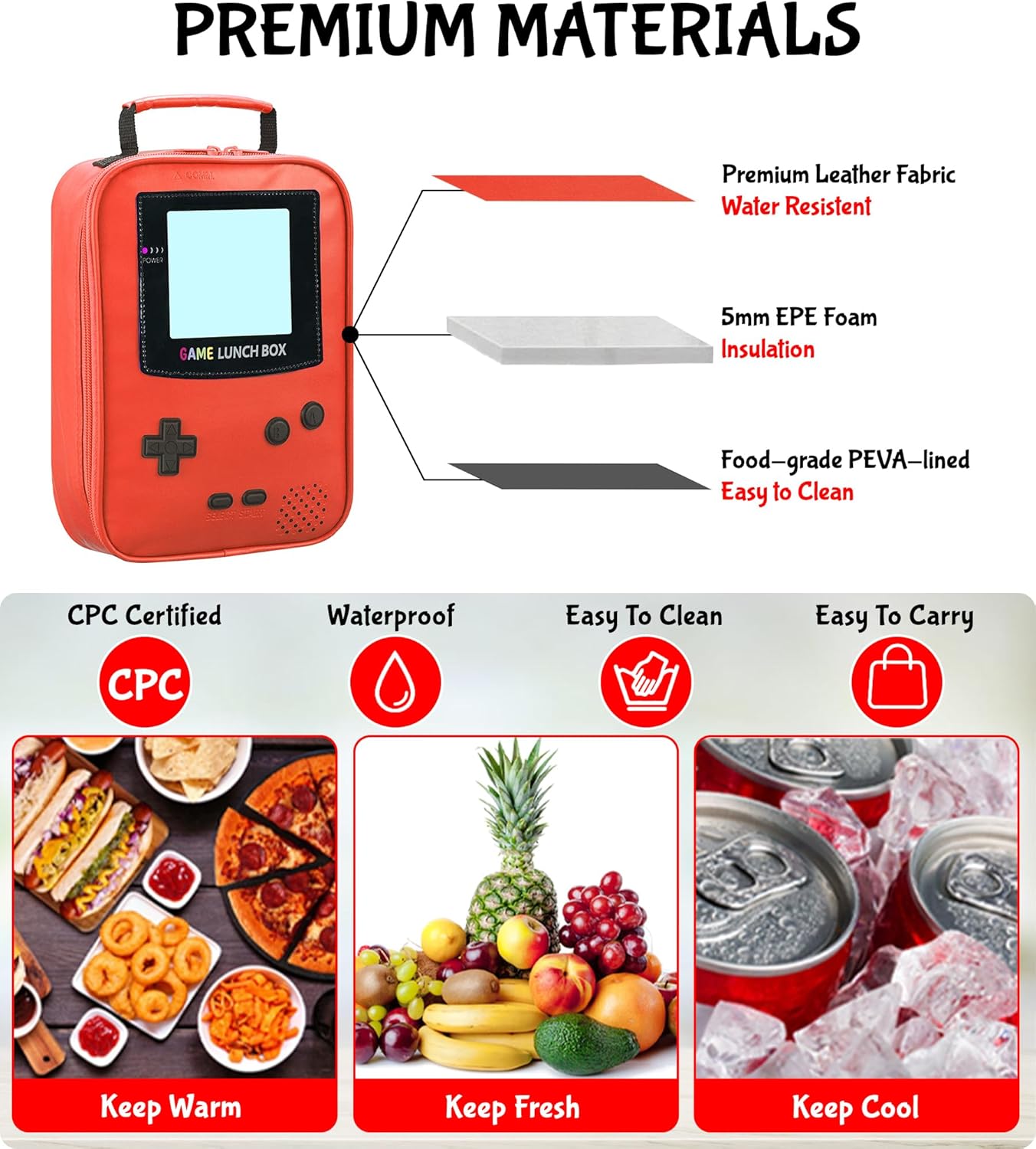 Boy Lunch Box,Kids Lunch Bag Insulated Leather Game Lunch Box for School Thermal Meal Cooler Lunch Boxes for Boy Girl Kid Toddler Teen