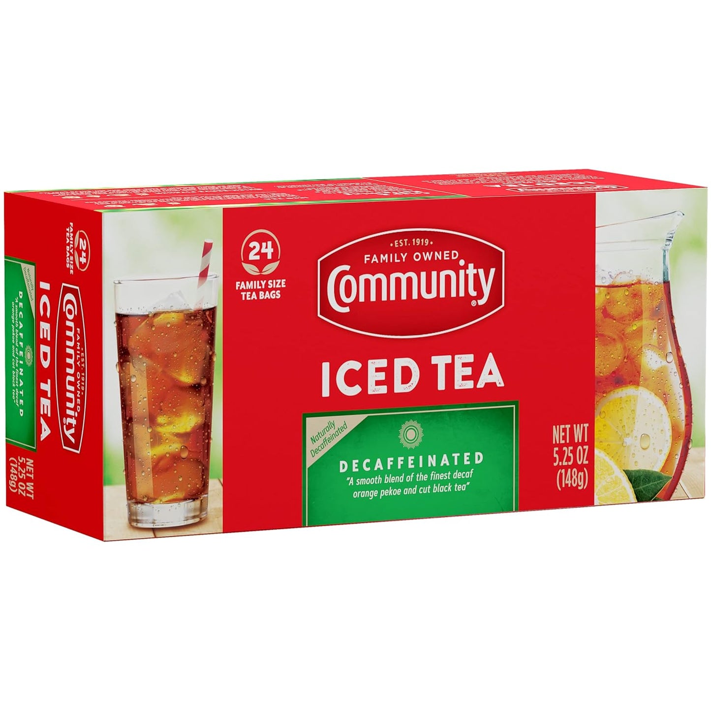 Community Coffee Decaf Tea, 24 Family Size Tea Bags (Pack of 12)