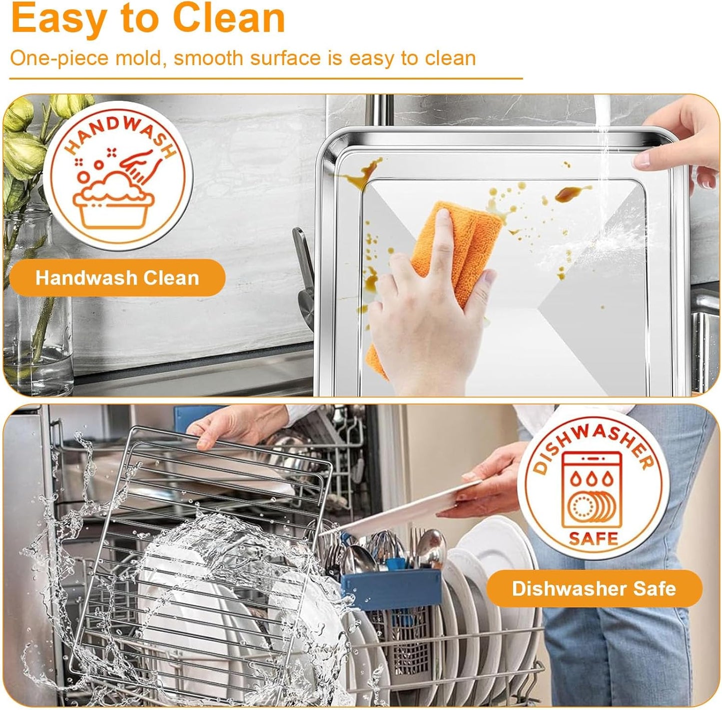 Air Fryer Baking Pan & Grill Rack Set for Breville Countertop Oven BOV845BSS, 14''×11.6''&11.77''×11.77', Nonstick Stainless Steel Set 360°Heating Grilling Oven Accessories for Family Cooking