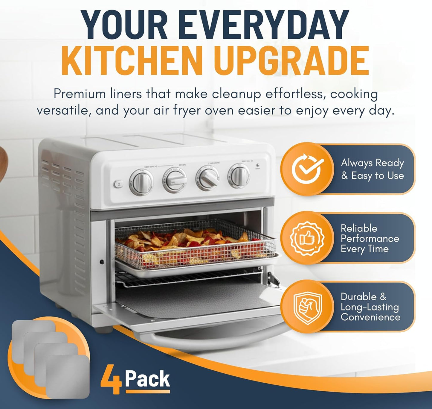 Toaster Oven Liners for Bottom of Oven (4 Pack) Reusable Non-Stick Heat Resistant Toaster Liners, Compatible with Ninja, Cuisinart, Emeril Lagasse & More, Toaster Mat, 12"x12" (Silver)