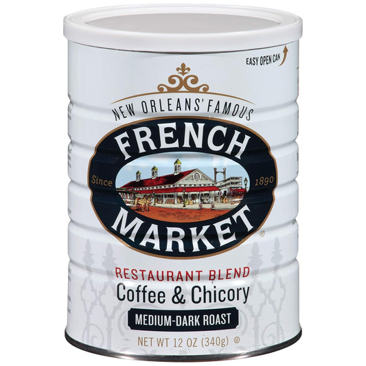 French Market Coffee & Chicory Restaurant Blend Medium-Dark Roast Ground Coffee, 12oz Can (Pack of 3)