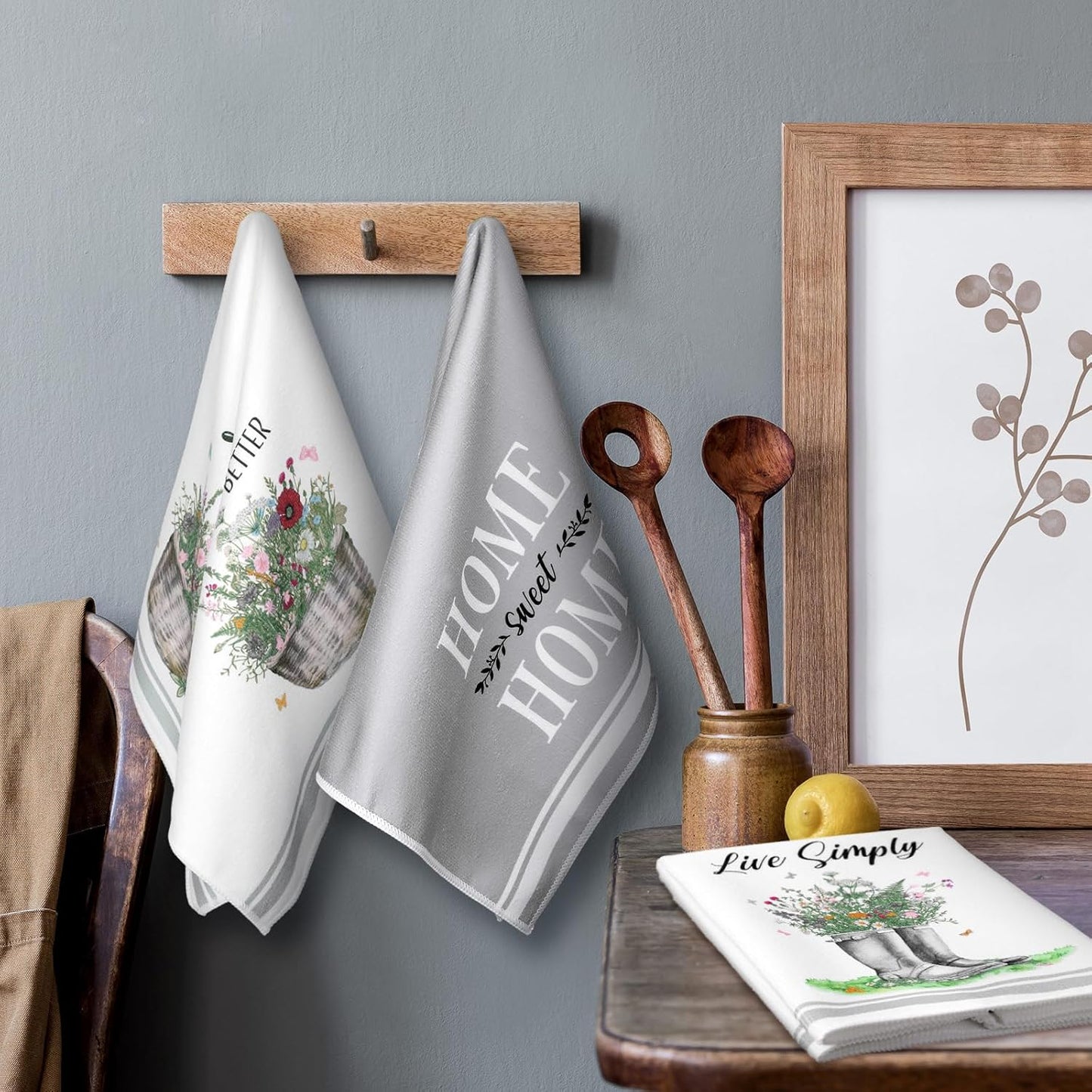 Boyiee Set of 6 Floral Kitchen Towels Wildflower Dish Towels Butterfly Truck Tea Towels 24 x 16 Inches Absorbent Hand Towels Flower Lover Housewarming Gifts for Farmhouse Kitchen Bathroom Decorations