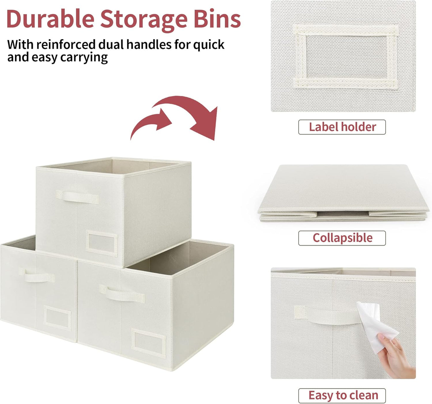 GRANNY SAYS Cloth Storage Bin with Label Holder, Closet Organizers and Storage Shelves, Sweater Storage Boxes for Closet Room, Storage Baskets for Organizing, Pearl White, Extra Large, 3-Pack