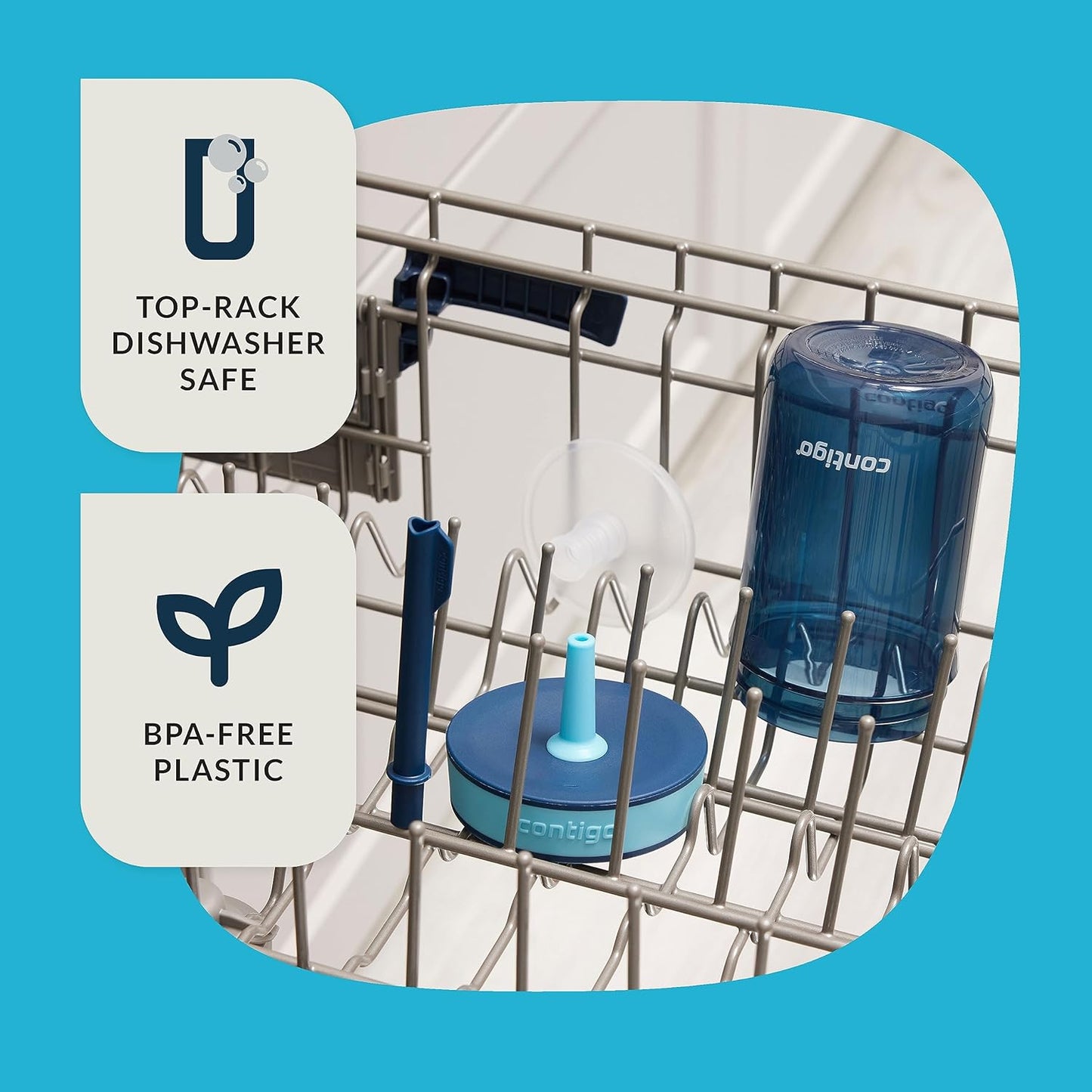 Contigo Kids’ Leighton Straw Tumbler with Spill-Proof Leak-Proof Lid 14oz Blueberry/Blue Raspberry