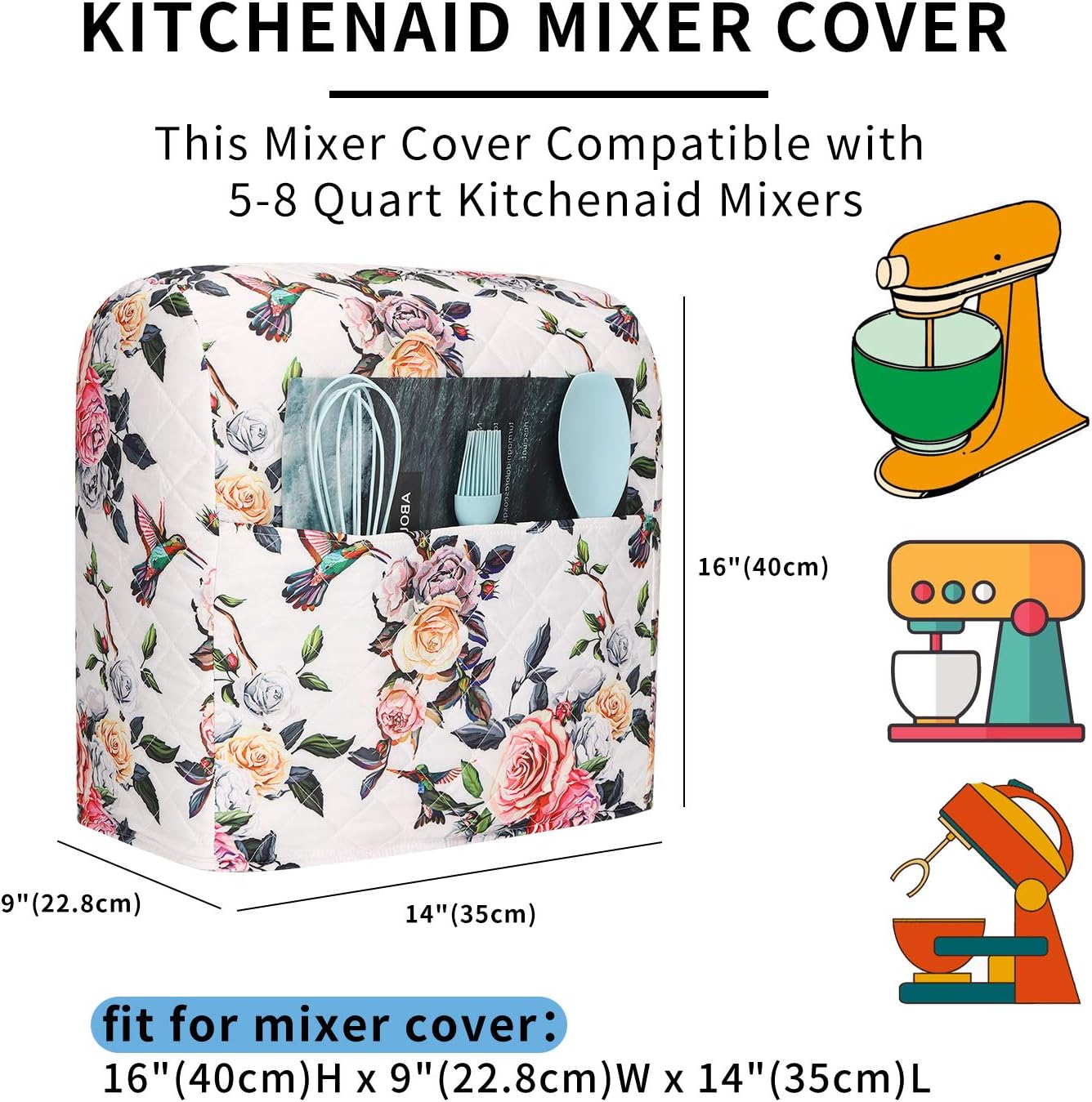 KitchenAid Mixer Cover with Pockets, Fits 5-8 Quart KitchenAid Mixers