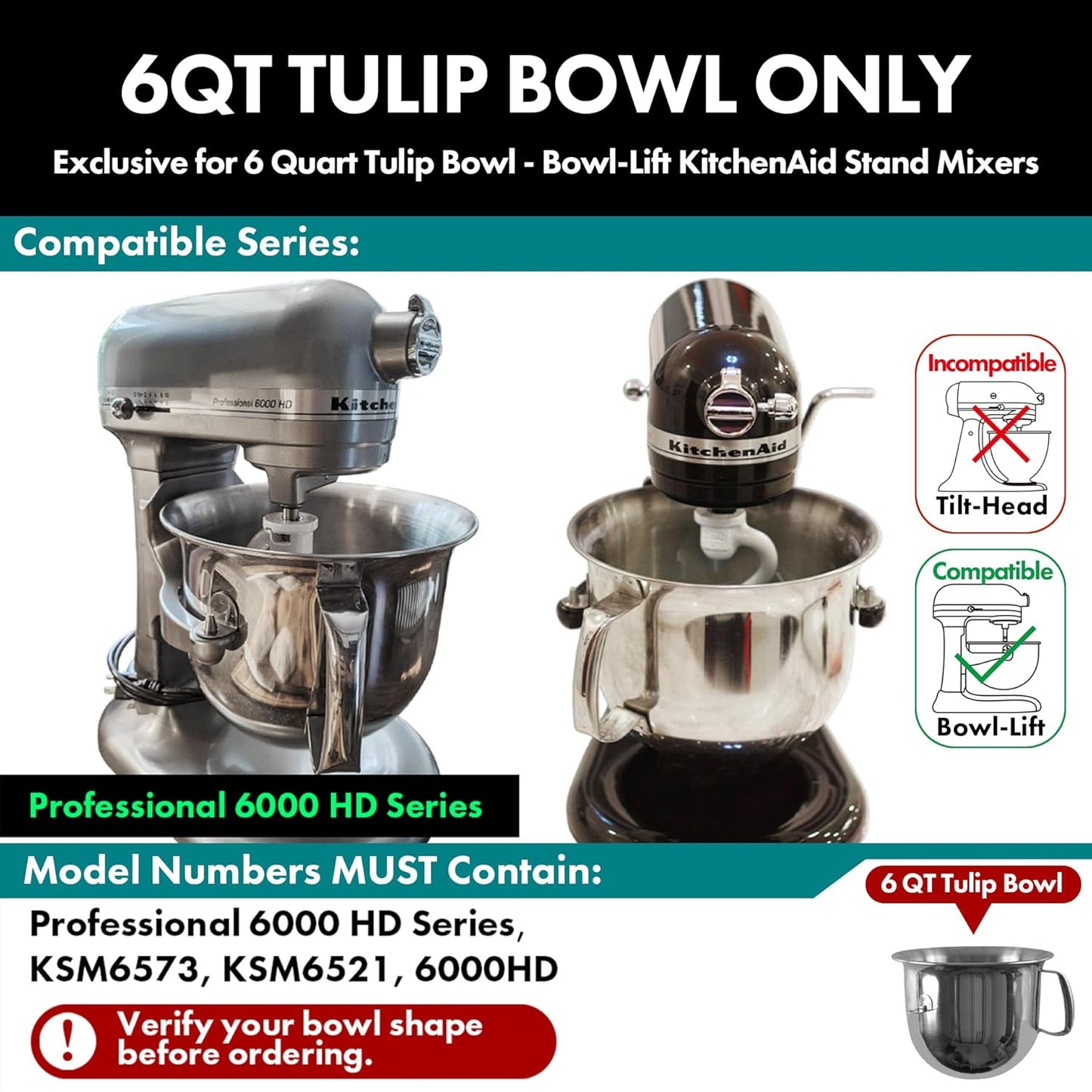 Stainless Steel Paddle，Flat Beater - Accessories and Attachments for KitchenAid Mixers, Fit 6 QT Tulip Shaped Bowl