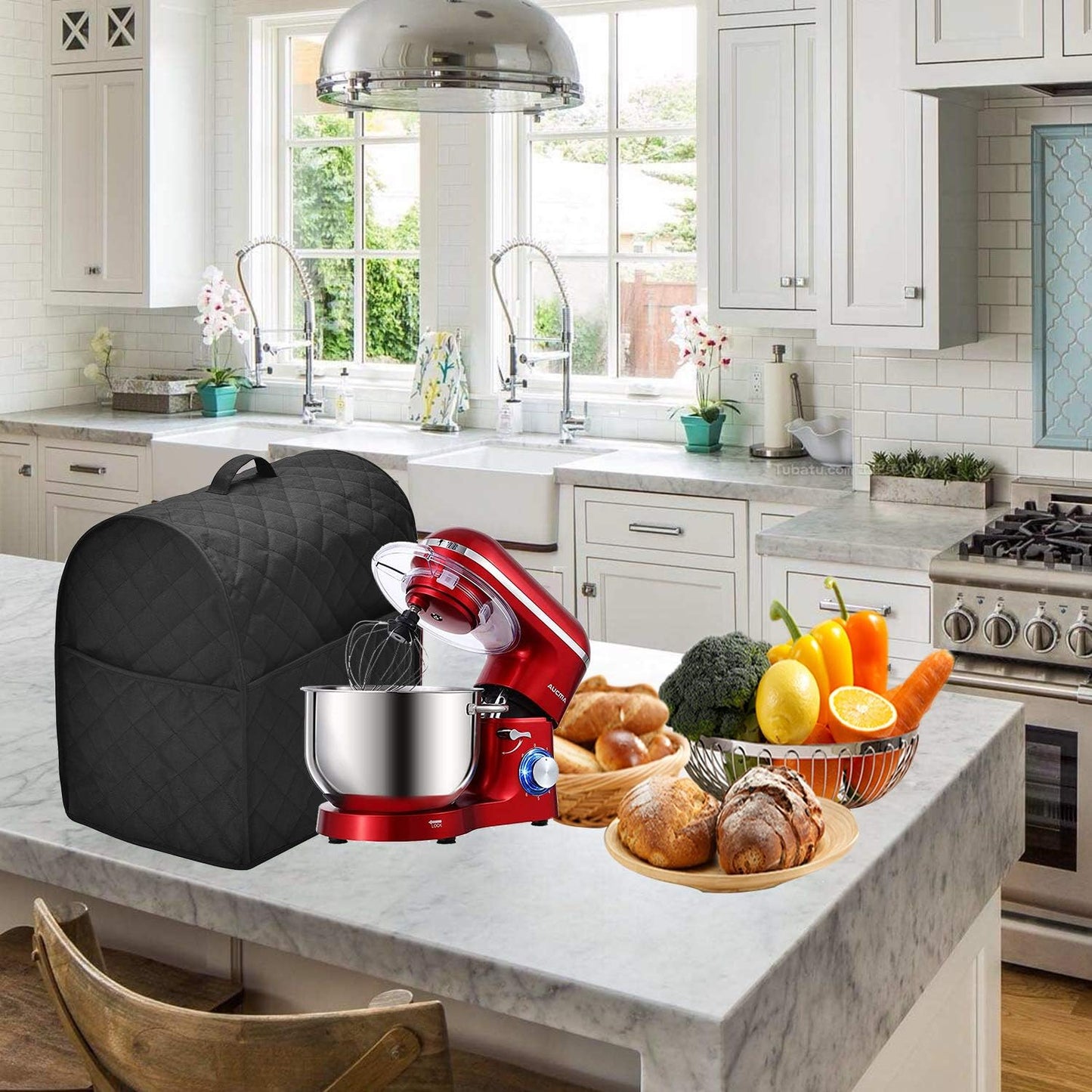Stand Mixer Dust Cover with 3 Pockets Compatible with KitchenAid Tilt Head, Easy Cleaning，Can Ironable (Black, Fits for 4.5-Quart and All 5-Quart)