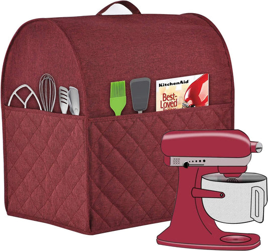 Stand Mixer Dust-proof Cover for KitchenAid Mixer，Multi Pockets for Various Kitchen Appliance Accessories，Water-resistant，Easy Cleaning (Wine red, Fit for Bowl Lift 5-8 Quart)