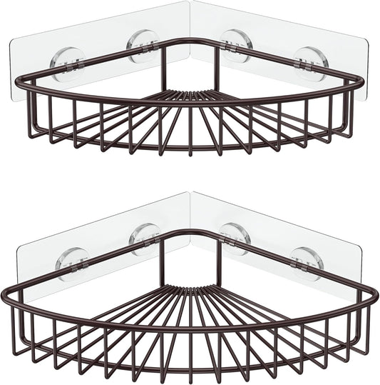 SMARTAKE 2-Pack Corner Shower Caddy, SUS304 Stainless Steel, Wall Mounted Bathroom Shelf with Adhesive, Storage Organizer for Toilet, Dorm and Kitchen (Bronze)