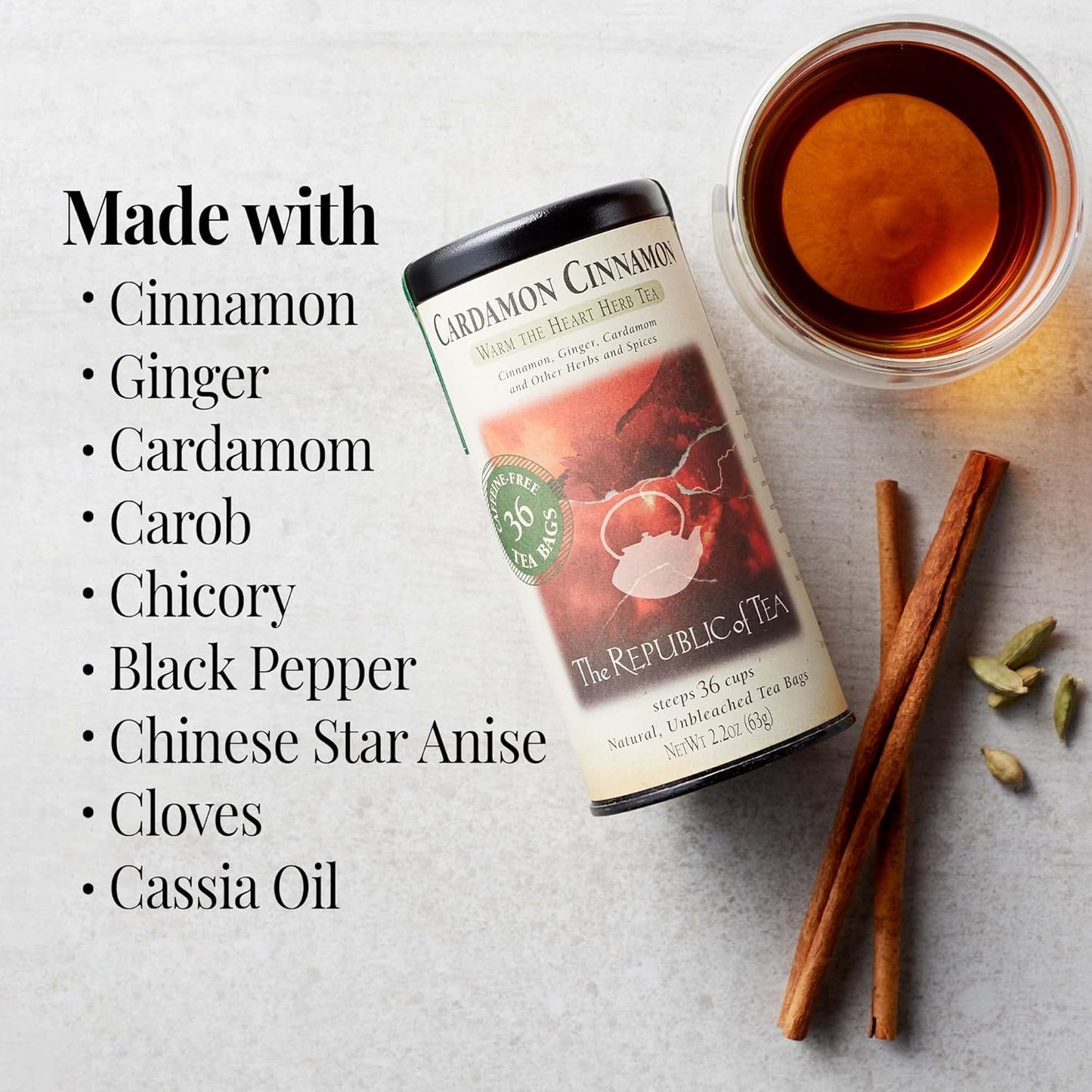 The Republic of Tea Cardamon Cinnamon Herbal Tea, 250 Tea Bag Bulk