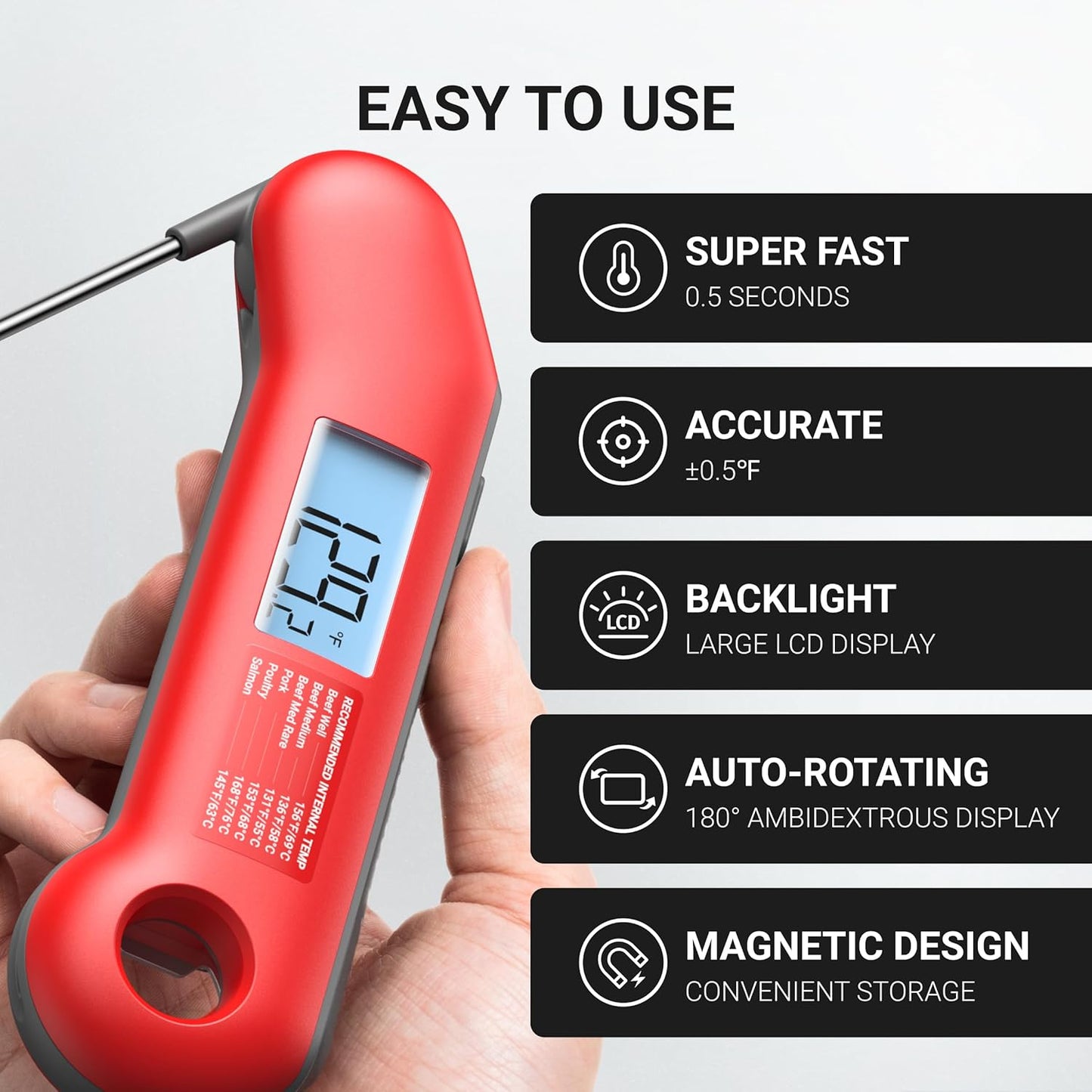Professional Meat Thermometer Digital, Ultra-Fast 0.5 Sec Instant Read, NIST Certified ±0.5°F Accuracy, 100% Waterproof, Auto-Rotate Backlit Display, Stocking Stuffers for Men Christmas Gifts for Men