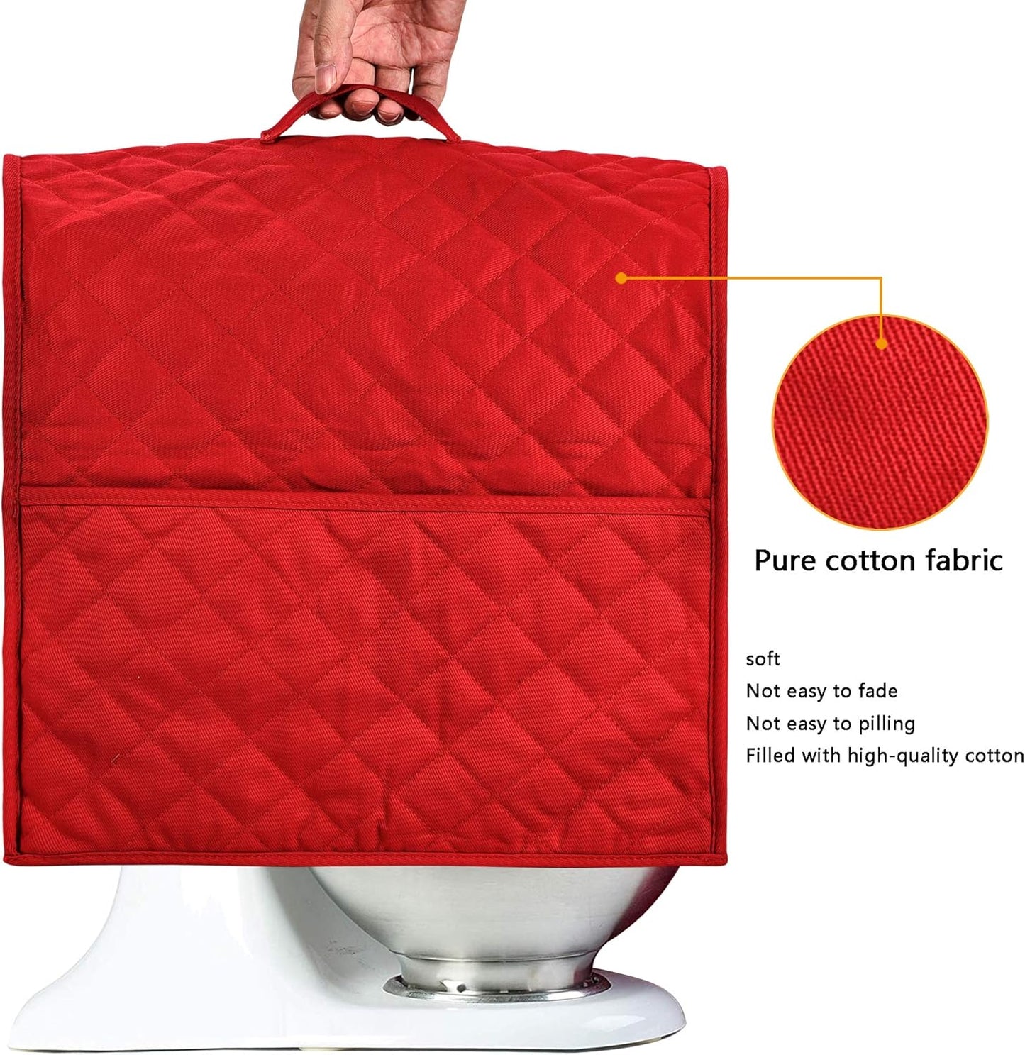 Stand Mixer Cover compatible with Kitchenaid Mixer, Fits All Tilt Head & Bowl Lift Models,The Fabric Is Pure Cottot,Fine, Soft, Not Easy to Fade, Not Easy To Pilling. (Fits for 6-8 Quart, Red)