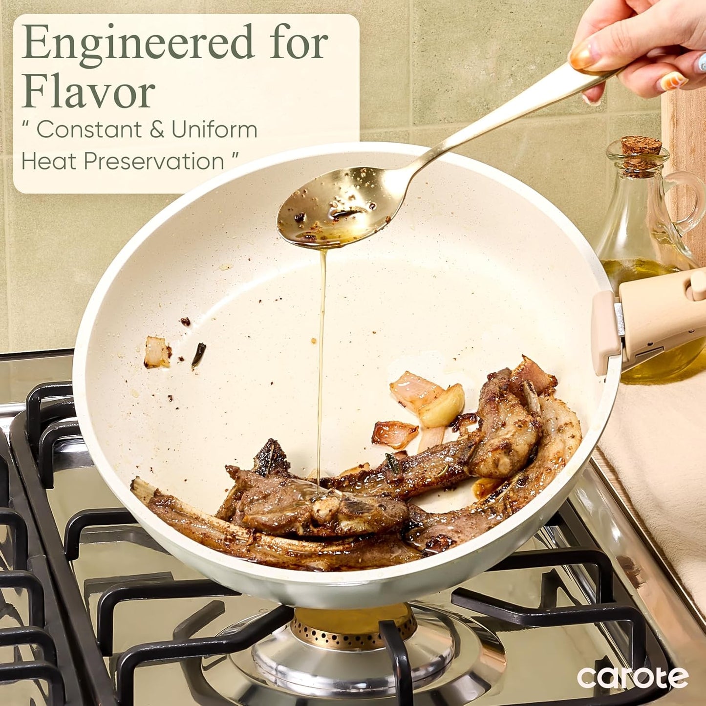 CAROTE 25pcs Pots and Pans Set Non Stick, Cookware Sets, Kitchen Set, Oven/Dishwasher/Fridge Safe, Space Saving Pots Set, Nonstick Set with Versatile Detachable Handle, Induction RV Set, Green