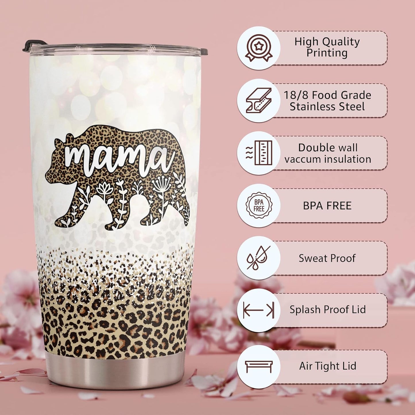 Macorner Mothers Day, Birthday Gifts for Mom Nana From Daughter Son - Christmas Gifts For Women Grandma - Stainless Steel Bear Tumbler 20oz