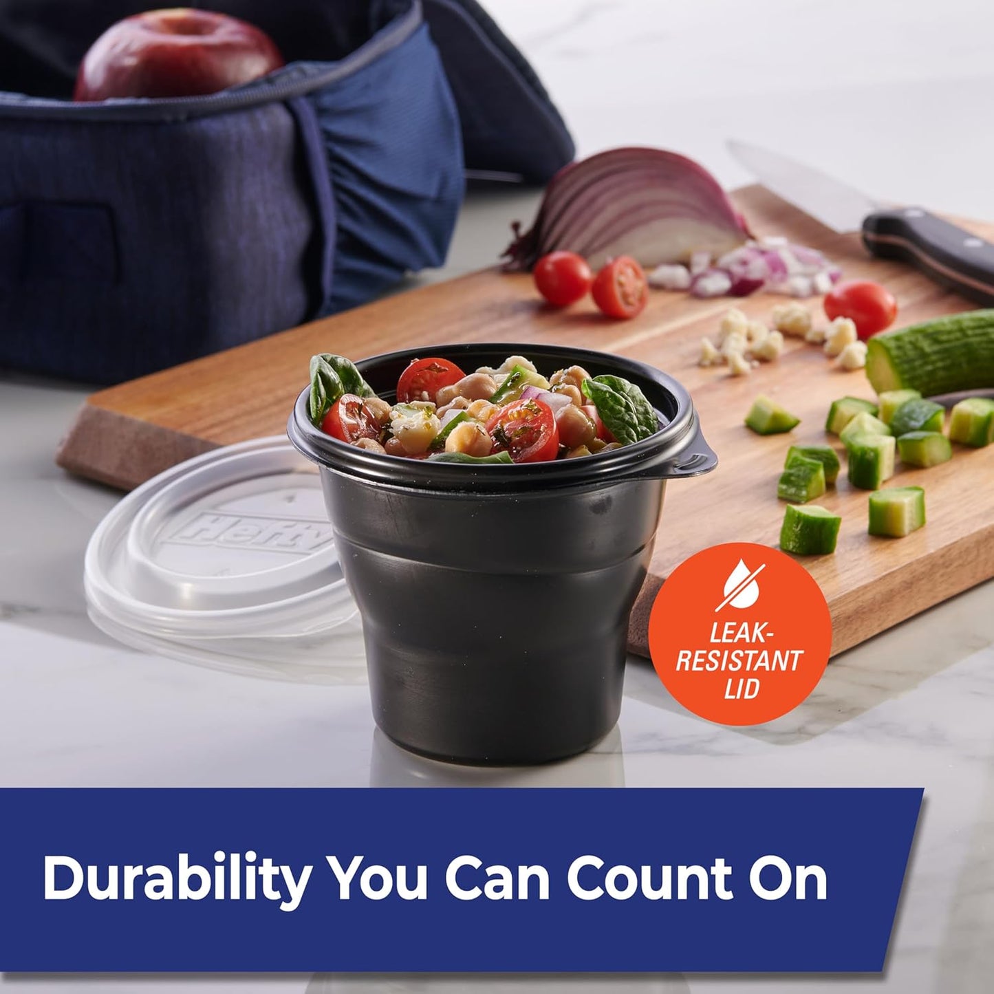 Hefty Multi-Purpose Black Plastic Cups with Lids, Reusable To Go Cups with Lids, Holds Food and Drink, Fits Most Car Cup Holders, Leak-Resistant Lid, Microwave Safe, Dishwasher Safe, 4 Count