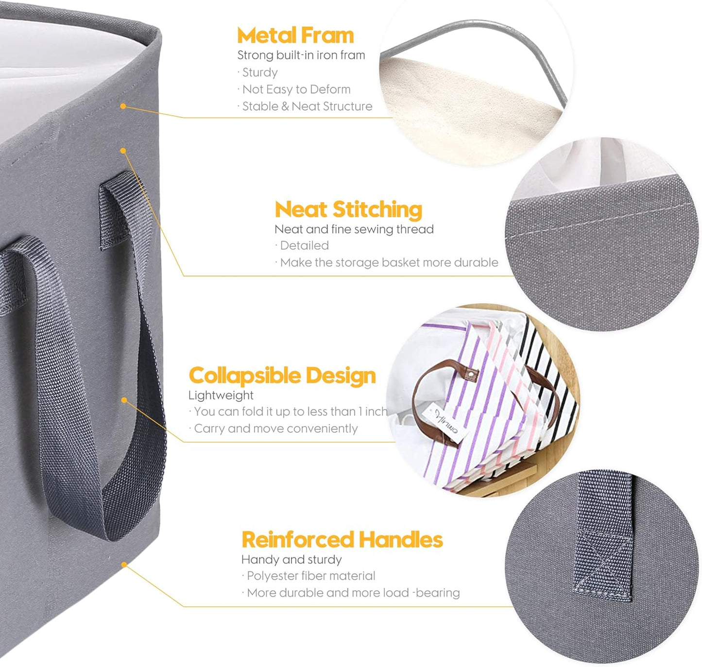 Hinwo 102L XXL Storage Bins, 4-Pack Closet Organizers and Storage, Foldable Clothes Storage Baskets with Handles, Containers for Clothing, Blanket, Comforters, Toys, Bedding (Gray)