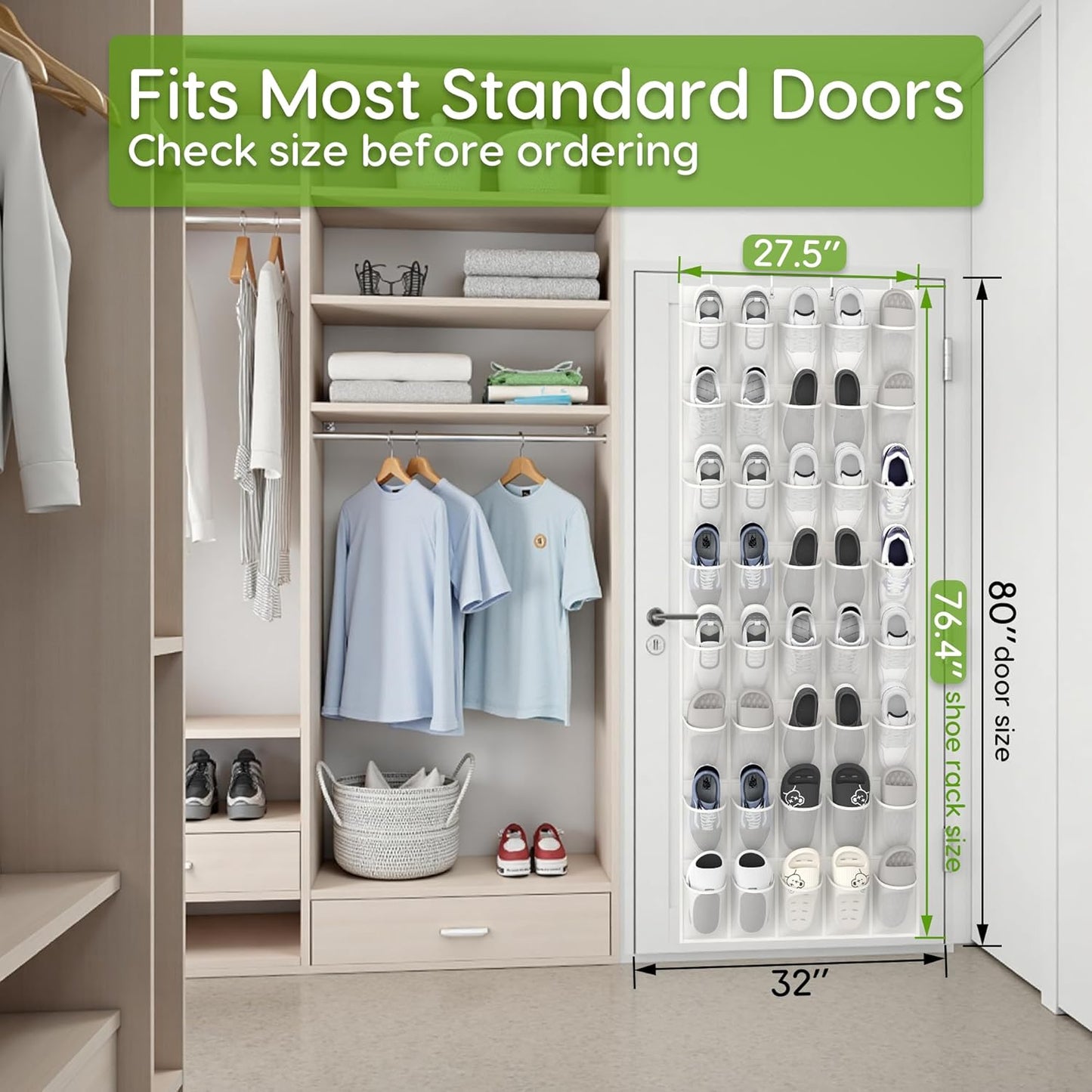 Unjumbly Over the Door Shoe Organizer with 40 Large Breathable Mesh Pockets, Space Saving Shoe Holder, Hanging Shoe Rack for Entryway Bedroom Closet Storage (White, 80 Pockets)