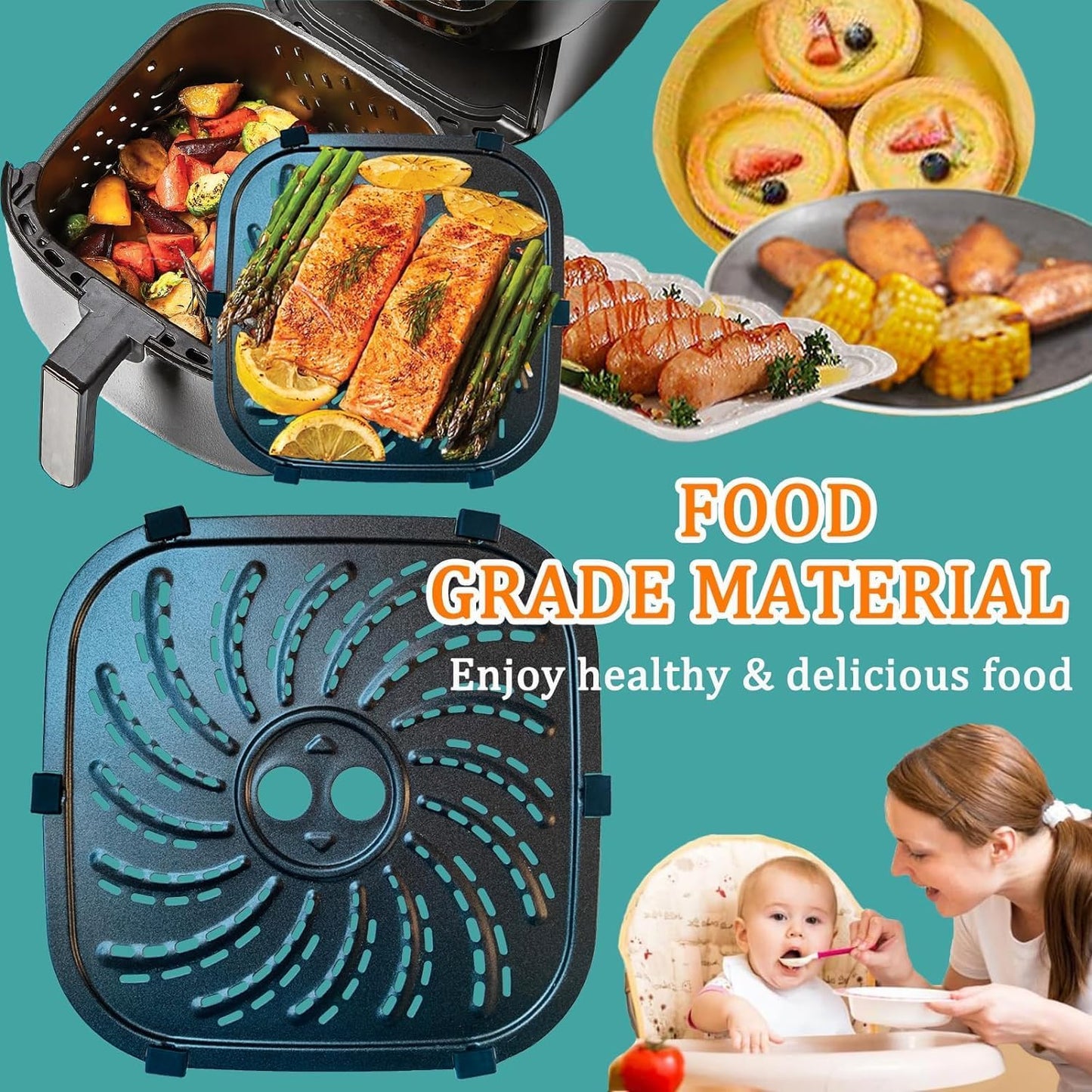 Air Fryer Grill Plate for 8QT PowerXL Vortex Pro Air Fryer Plus, Upgraded Air Fryer Grill Pan Crisper Plate Tray Insert Grate Rack Shelf for PowerXL 8QT Air Fryer, Dishwasher Safe, Nonstick