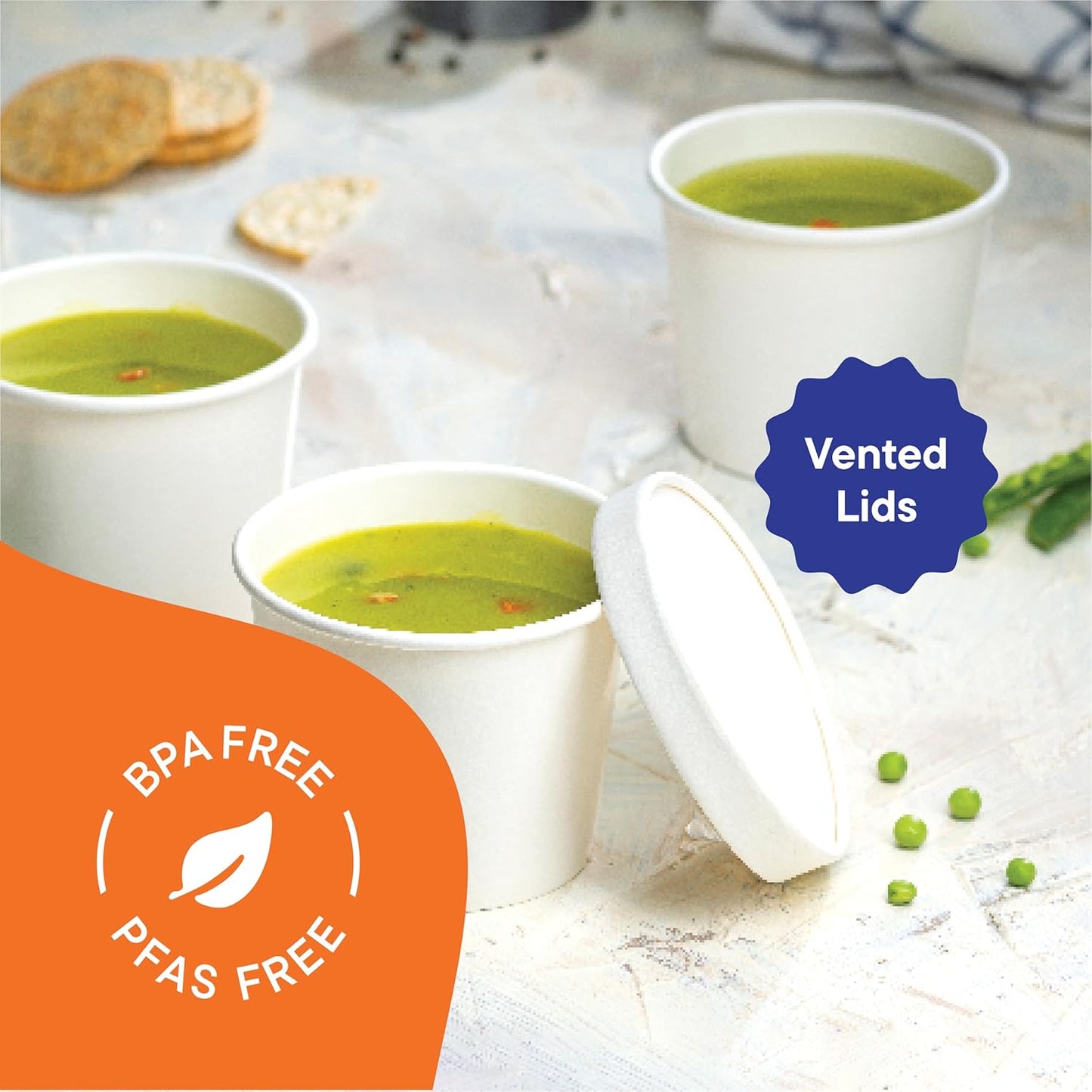 Stack Man Paper Food Container with Lid, Insulated Food Cups with Vented Lids - Hot or Cold To Go Soup Cup, for Soups, Ice Cream and Yogurt - Eco-Friendly - White